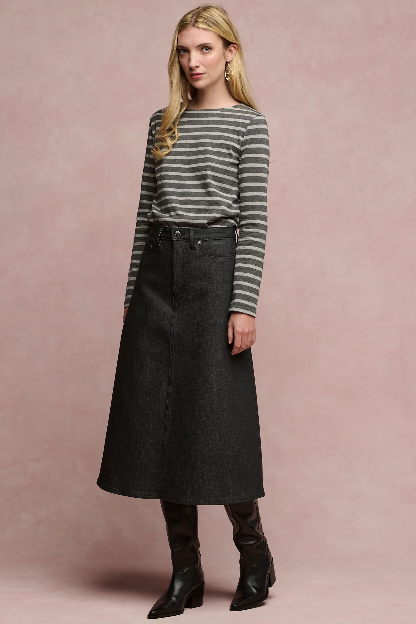 Women's Bobbie A Line Denim Skirt - Black - Image 2
