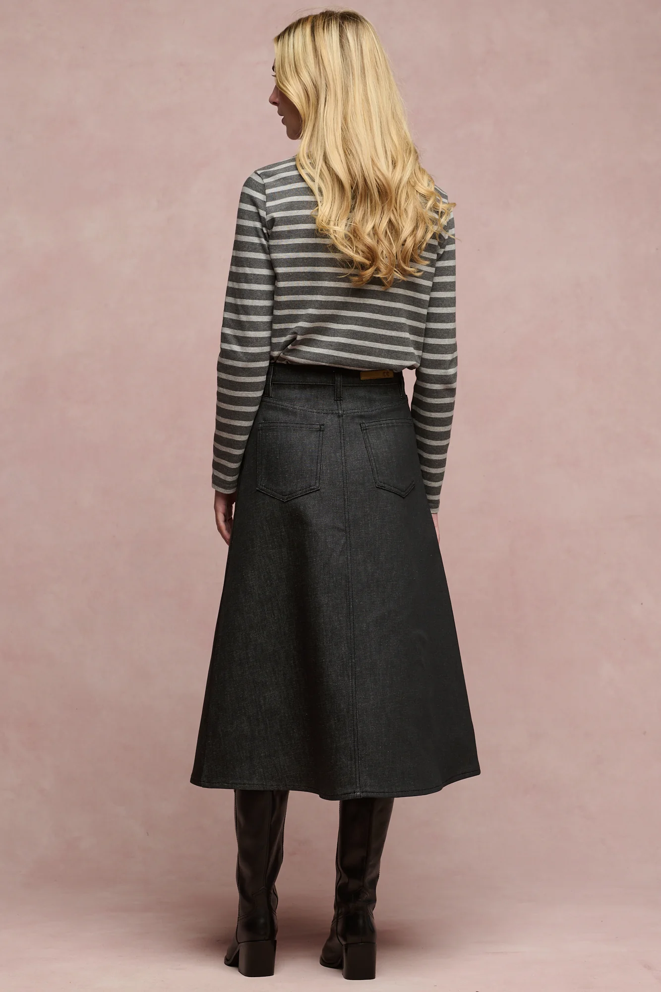 Women's Bobbie A Line Denim Skirt - Black - Image 3