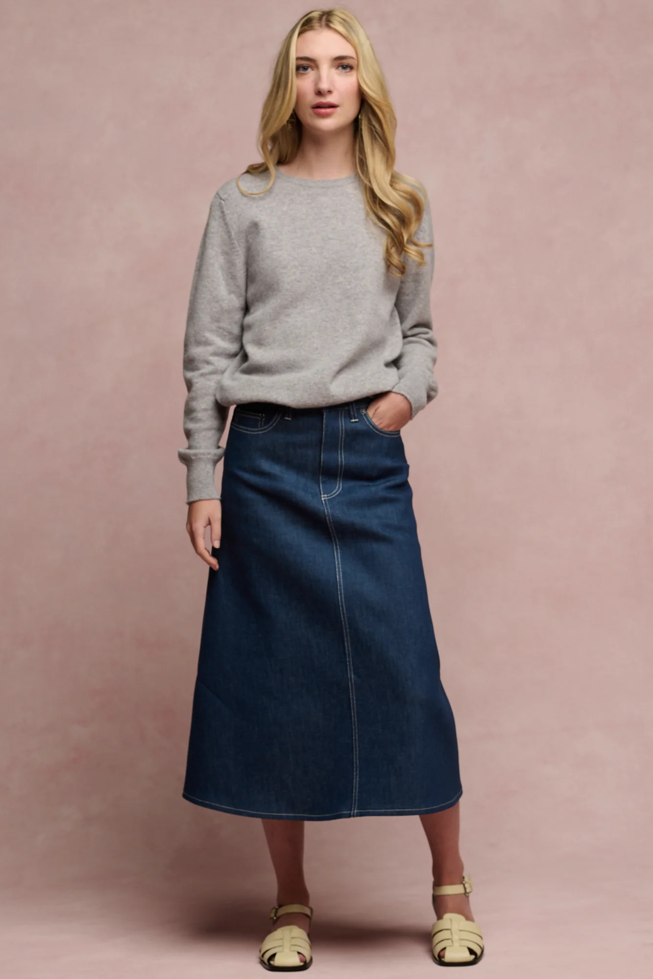 Women's Bobbie A Line Denim Skirt - Blue - Image 4