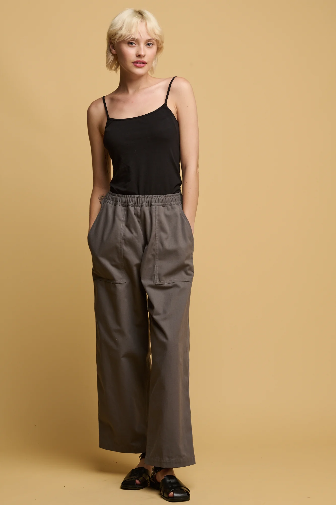 Camerawoman Drawstring Tapered Cotton Canvas Trousers - Charcoal - Image 3