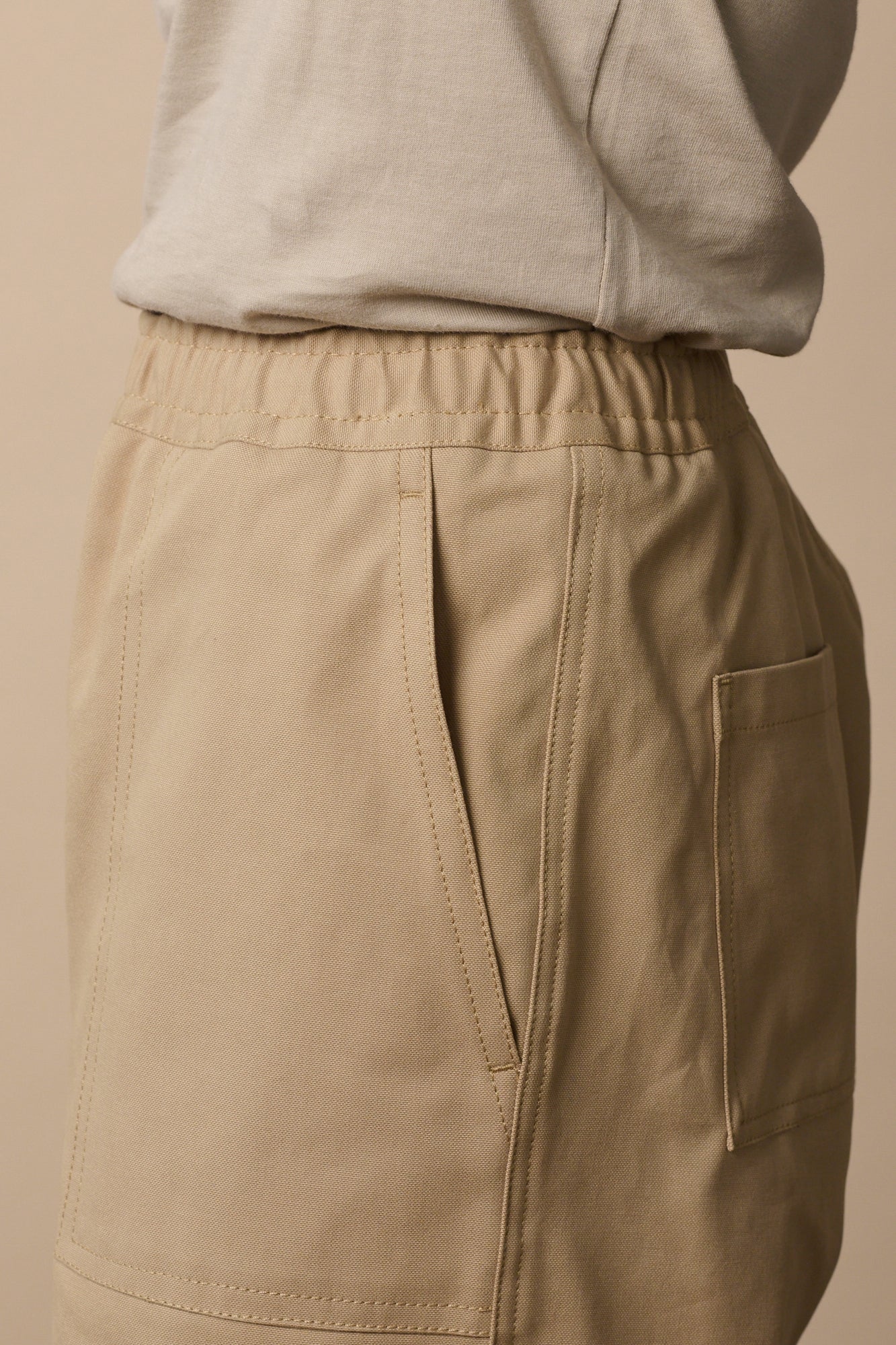 Camerawoman Drawstring Tapered Cotton Canvas Trousers - Putty - Image 4