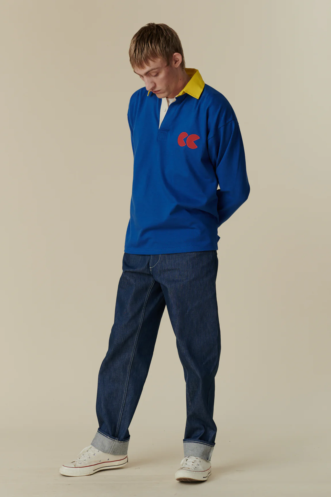 Contrast Collar Rugby Shirt - Blue/Yellow - Image 3