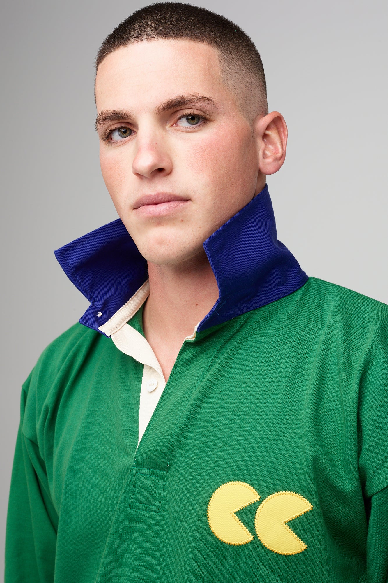 Contrast Collar Rugby Shirt - Green/Blue - Image 4