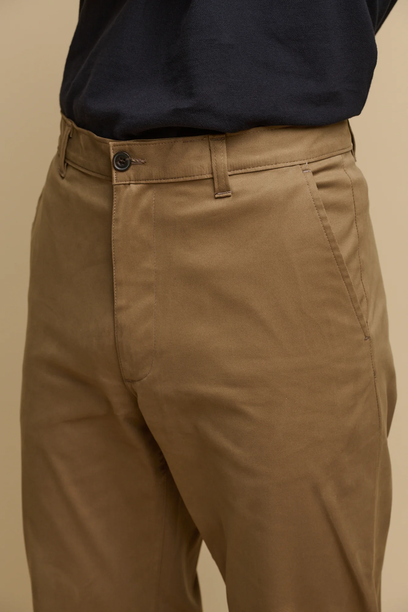 Men's Slim Lightweight Stretch Cotton Twill Chinos - Khaki - Image 3