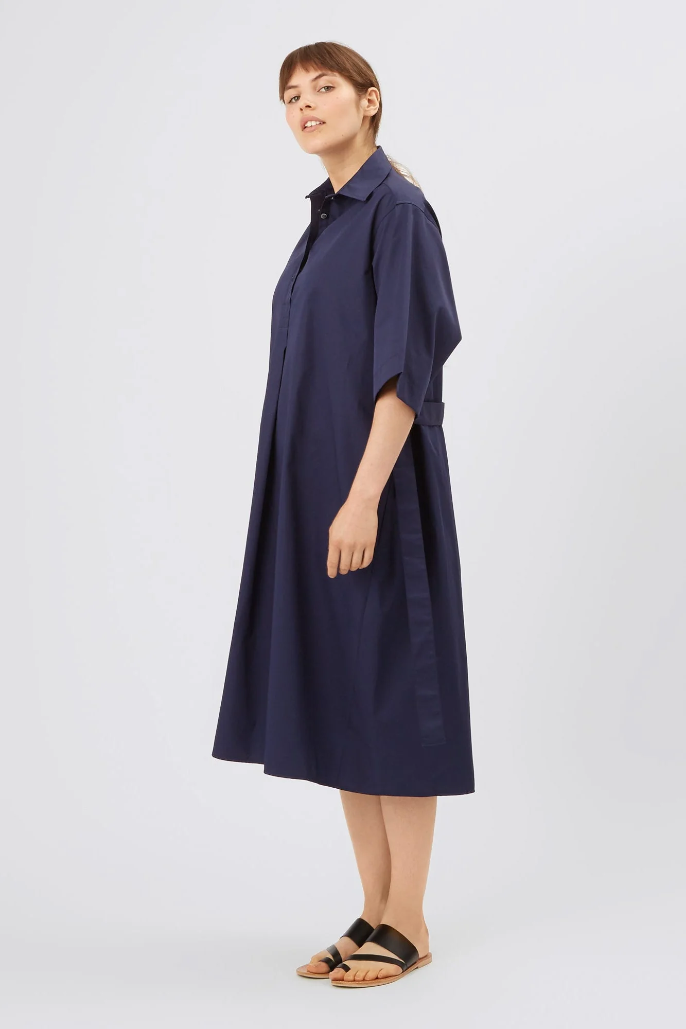 Women's Straight Cotton Dress - Navy - Image 3