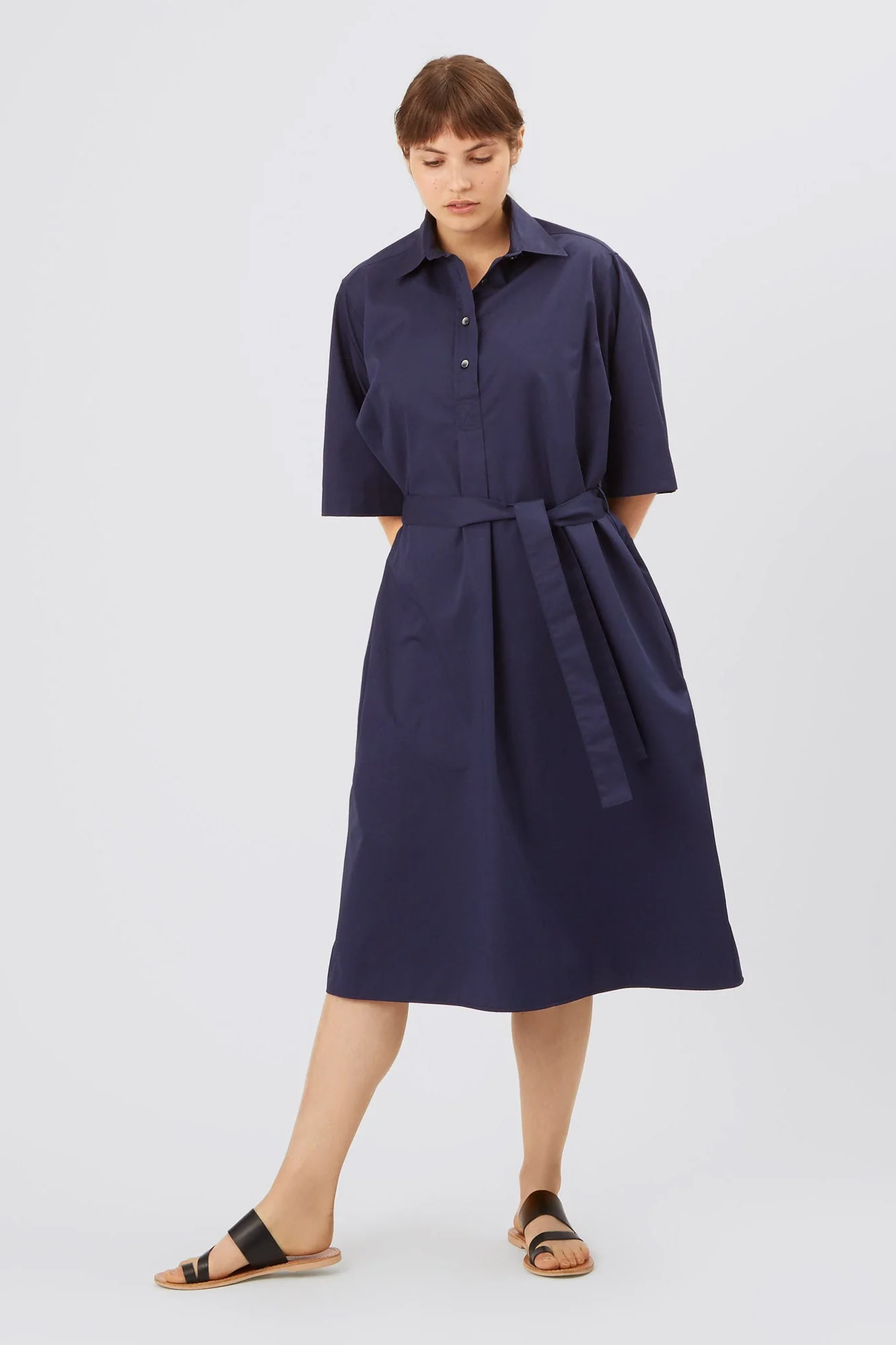 Women's Straight Cotton Dress - Navy - Image 4