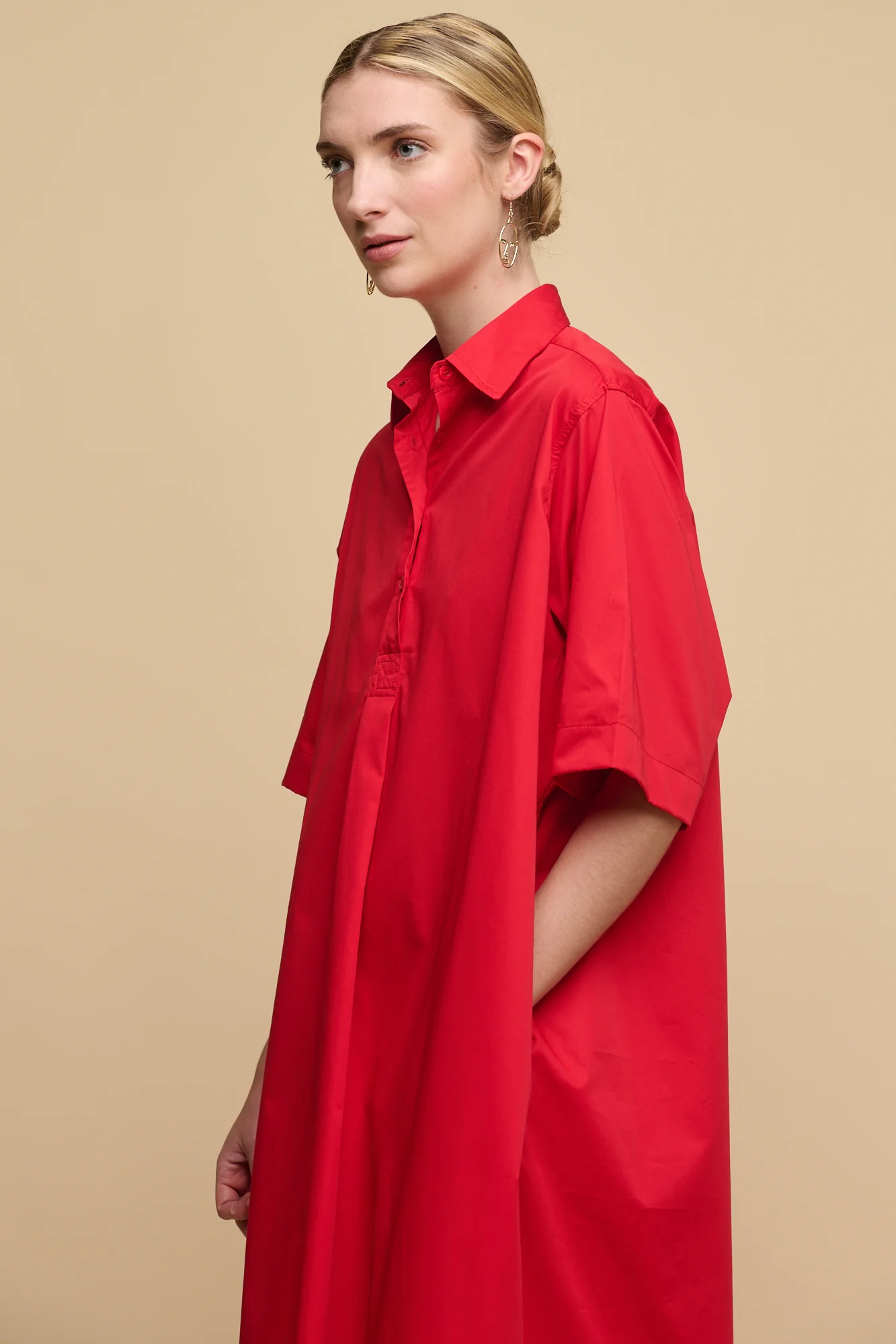Women's Straight Cotton Dress - Red - Image 3