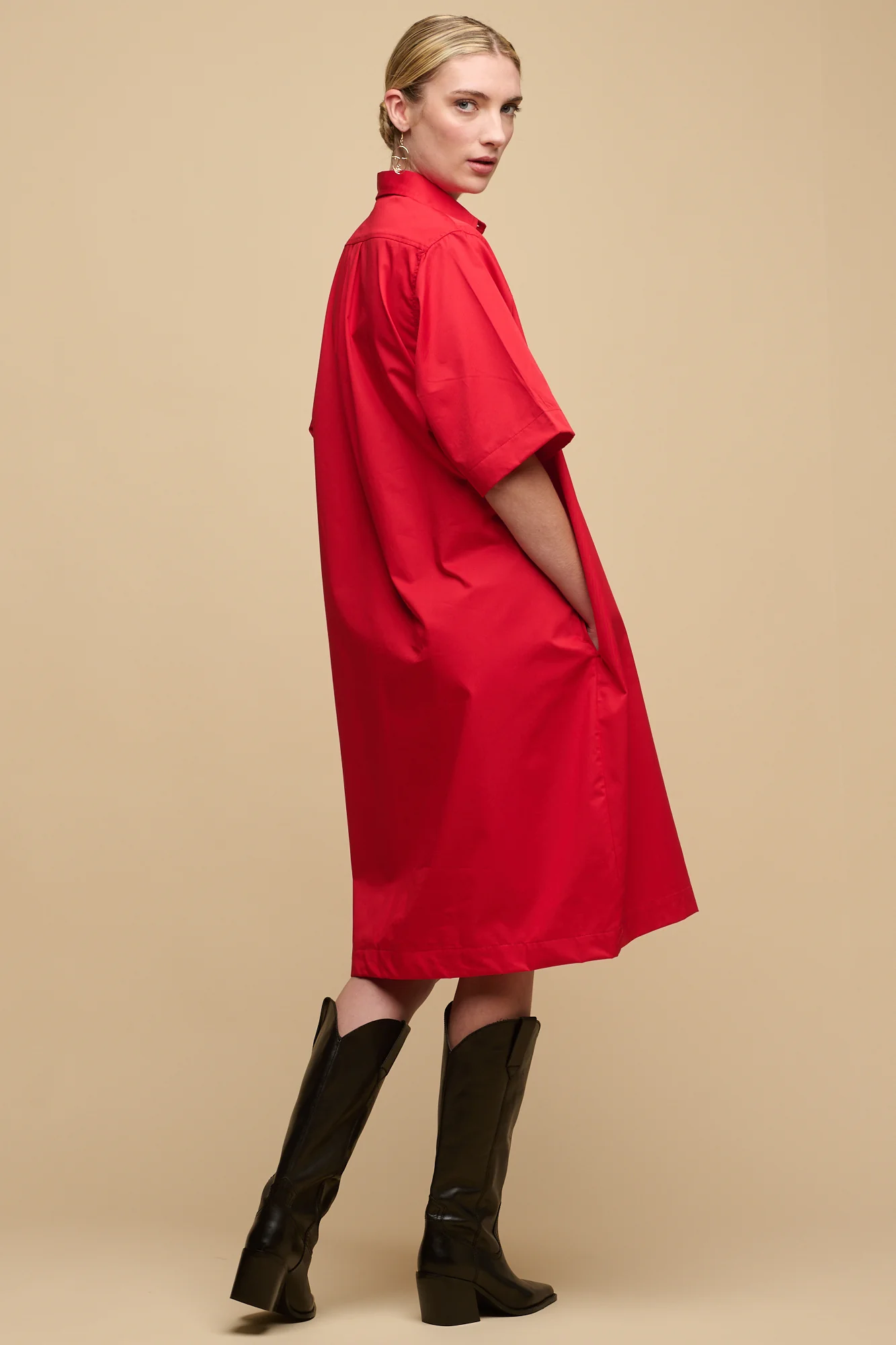 Women's Straight Cotton Dress - Red - Image 4