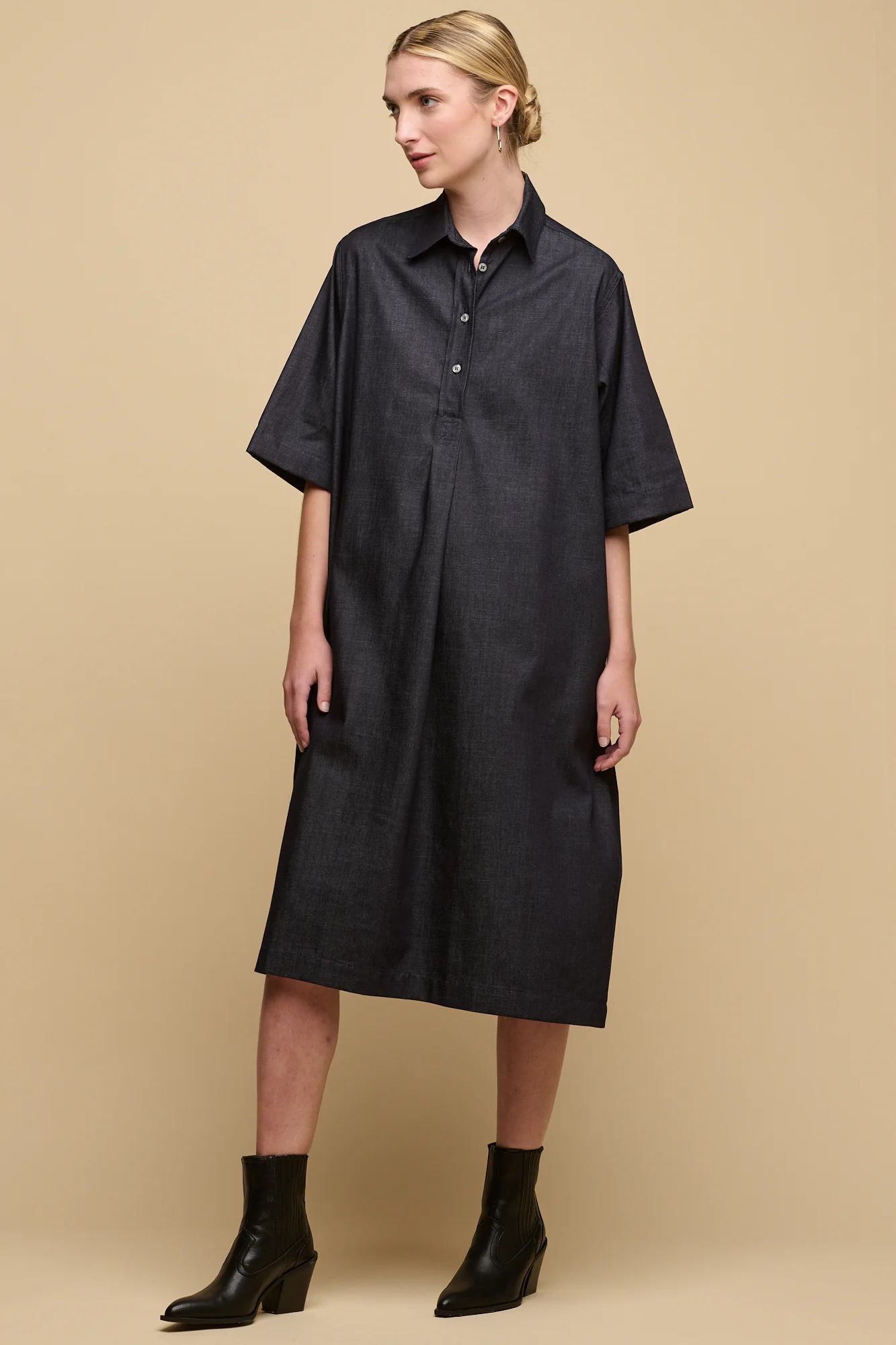 Women's Straight Denim Dress - Indigo - Image 3
