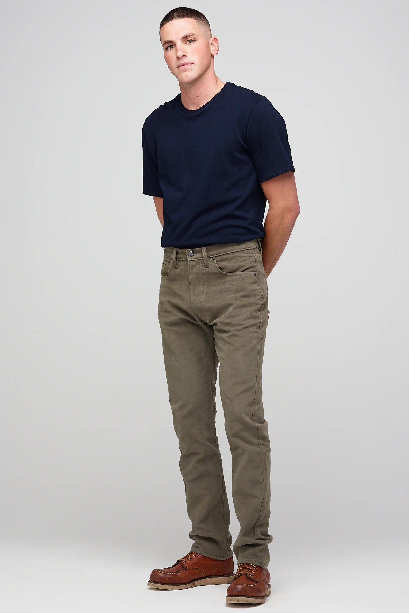 Barry Slim Moleskin Five Pocket Jeans - Olive - Image 2