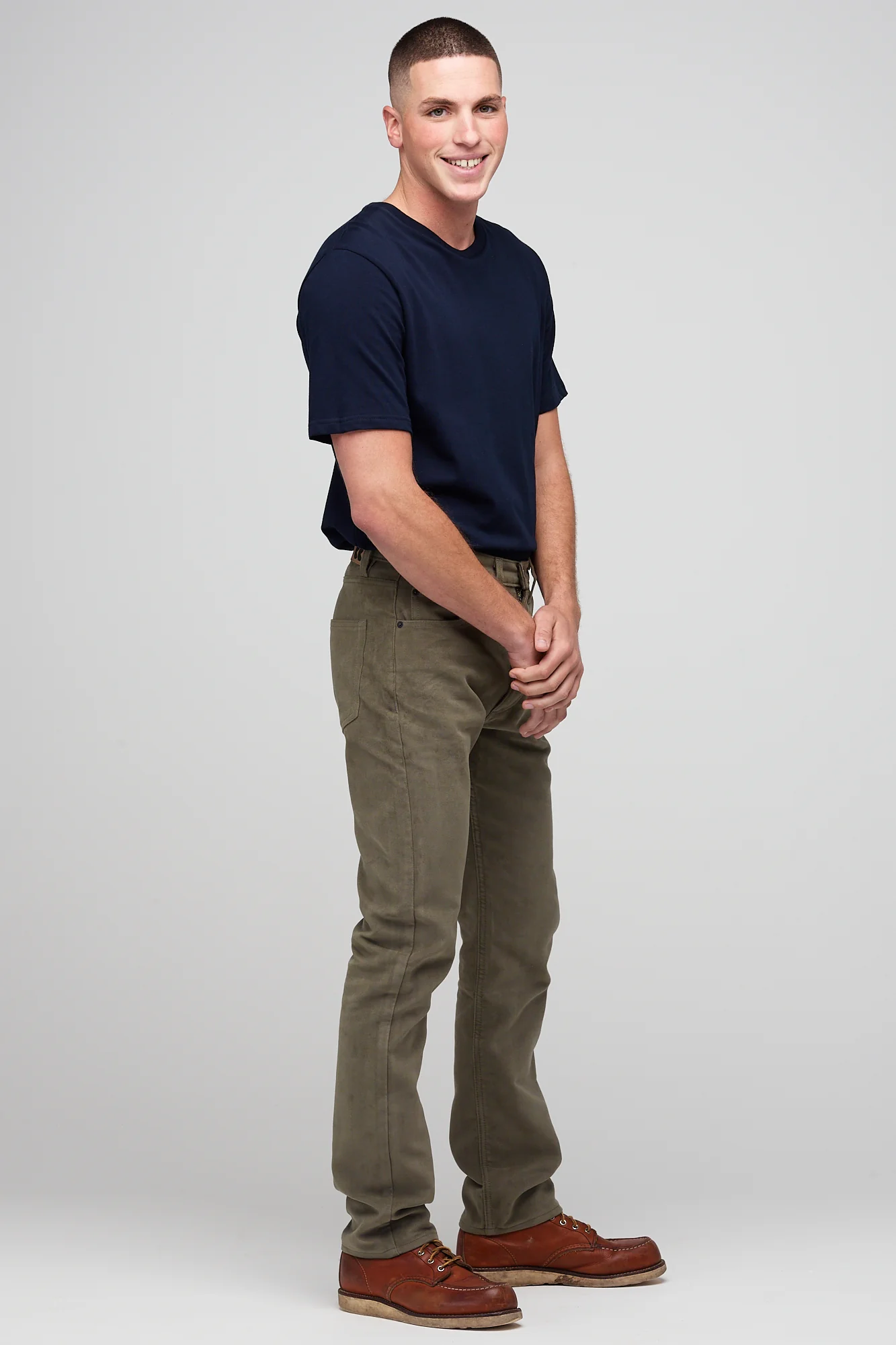 Barry Slim Moleskin Five Pocket Jeans - Olive - Image 3
