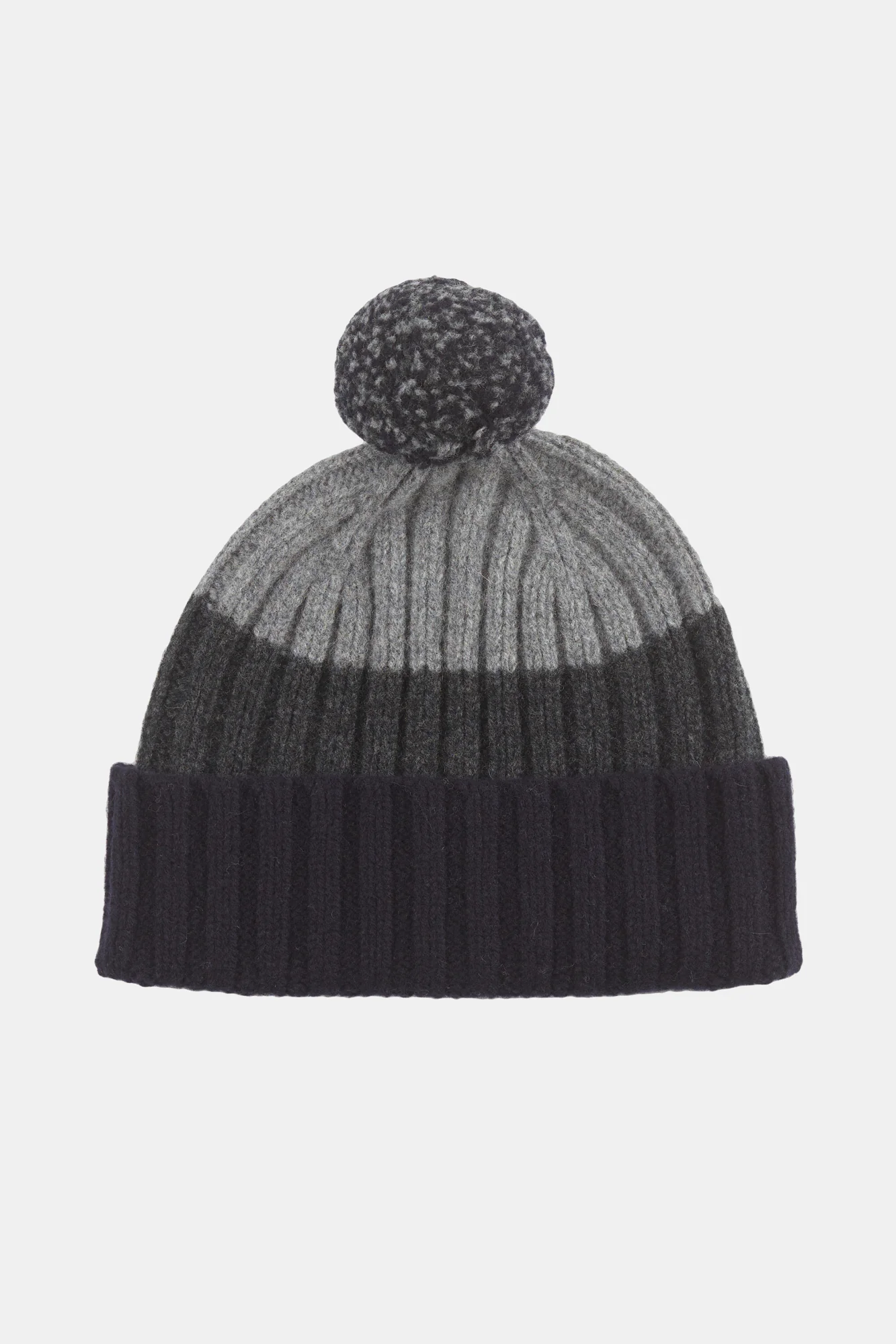 Lambswool Stripe Beanie Hat - Grey/Charcoal/Navy