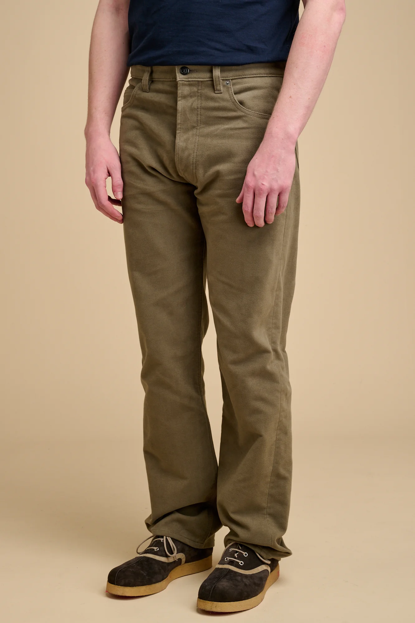 Mens Arran Loose Fit Moleskin Jean - Olive - Image 3