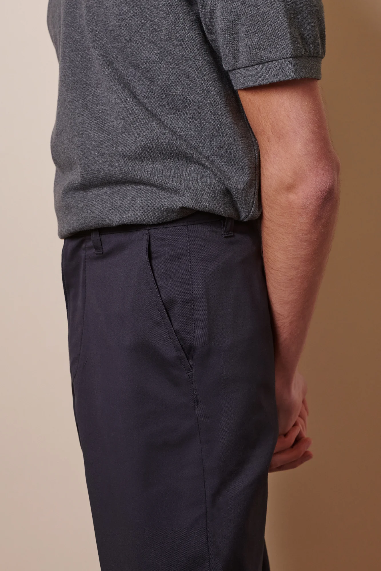 Men's Slim Lightweight Stretch Cotton Twill Chinos - Navy - Image 4