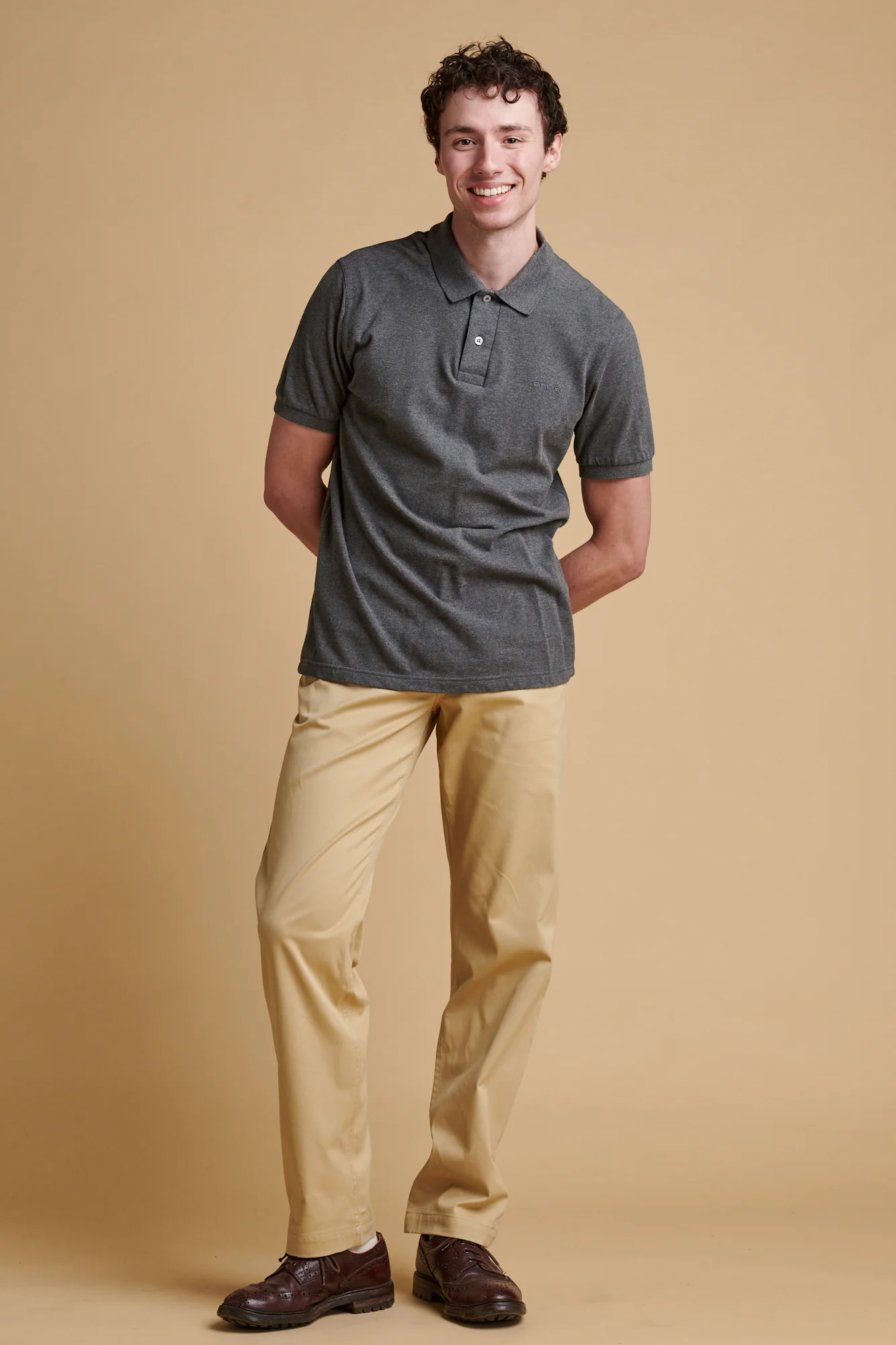 Men's Slim Lightweight Stretch Cotton Twill Chinos - Stone - Image 3