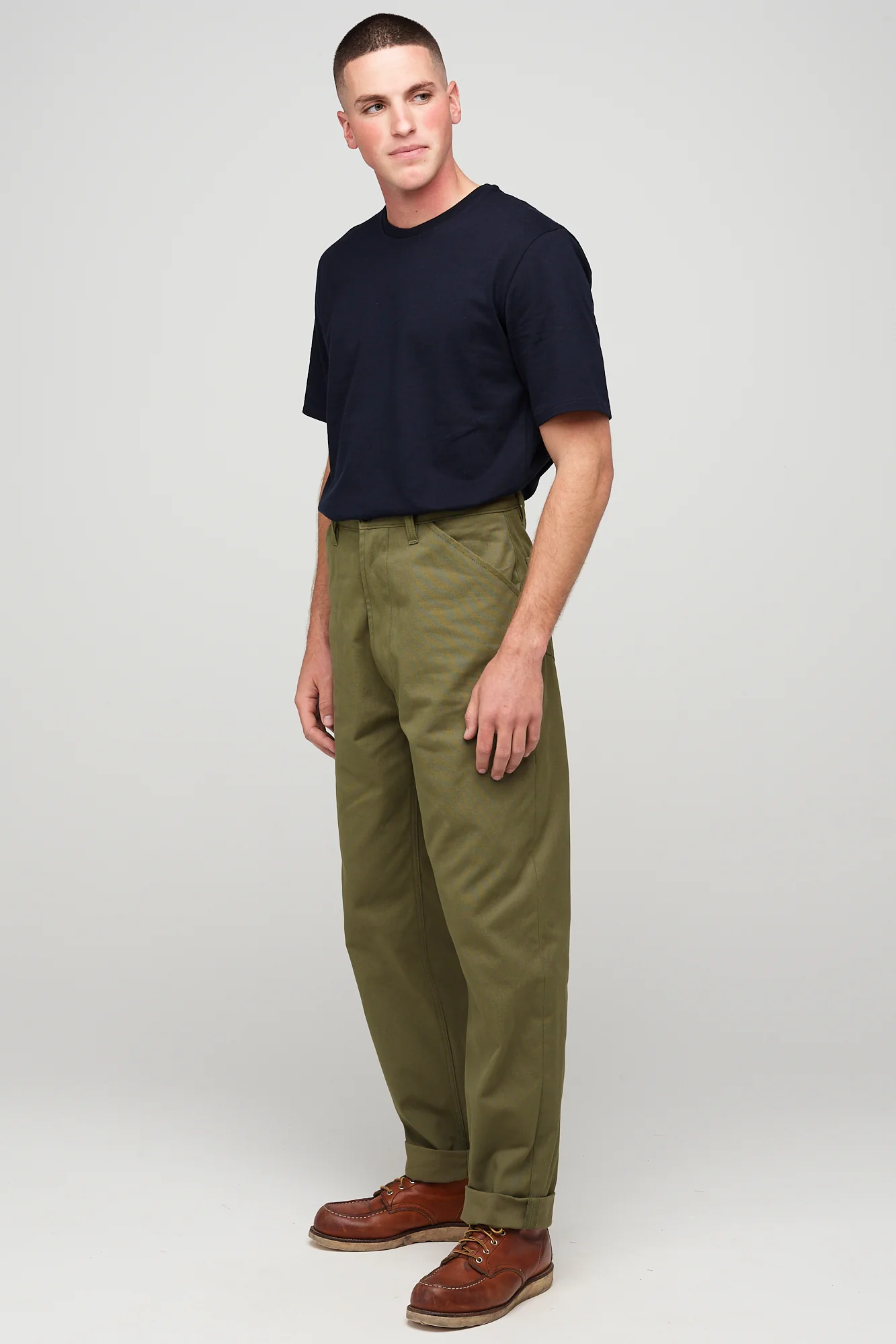 Mens Canvas Chore Trousers - Olive - Image 3