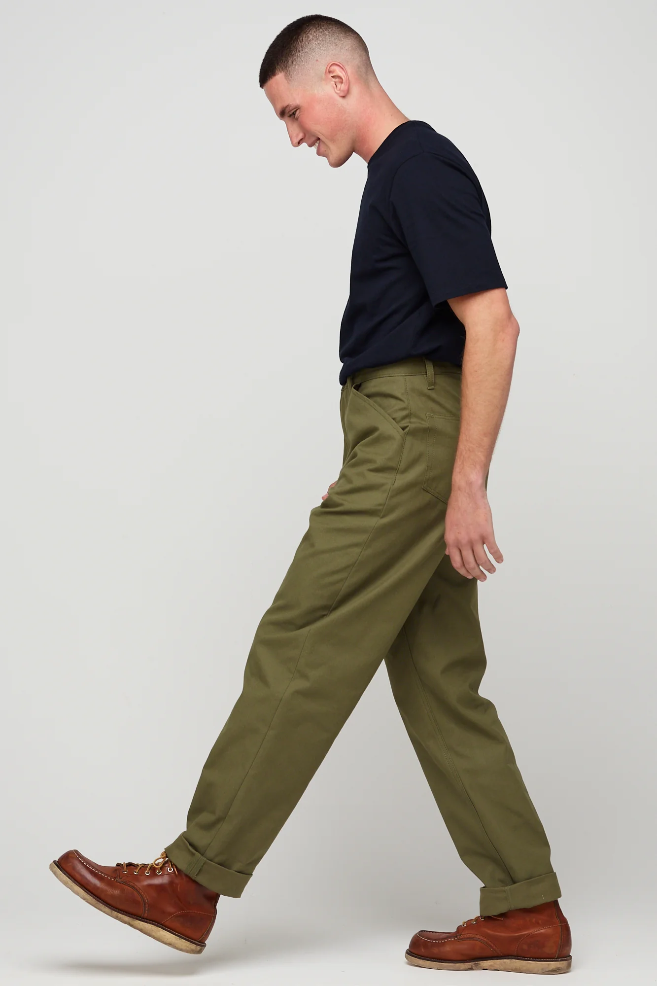 Mens Canvas Chore Trousers - Olive - Image 7