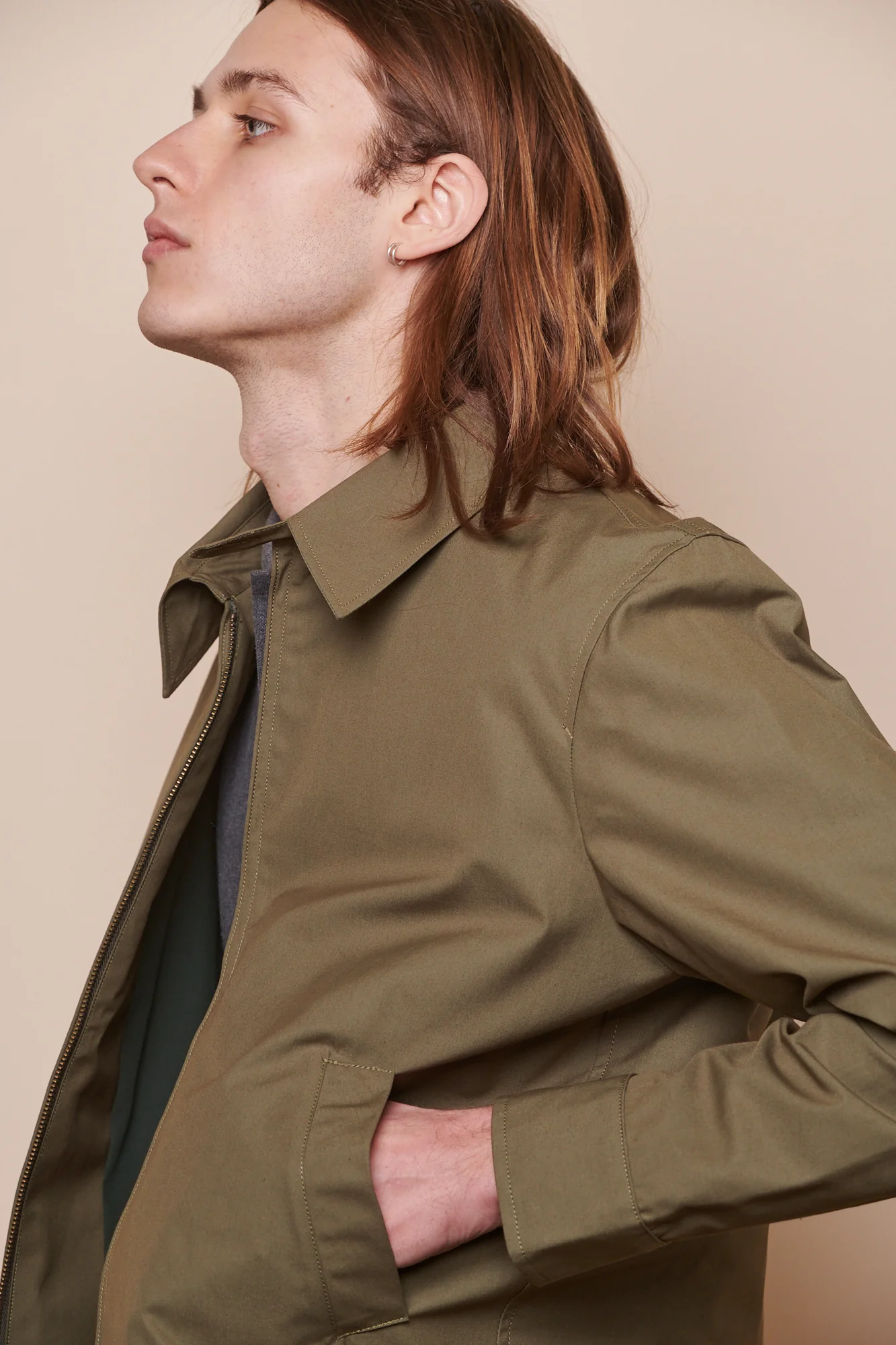 Men's Collared Harrington Jacket - Olive - Image 2
