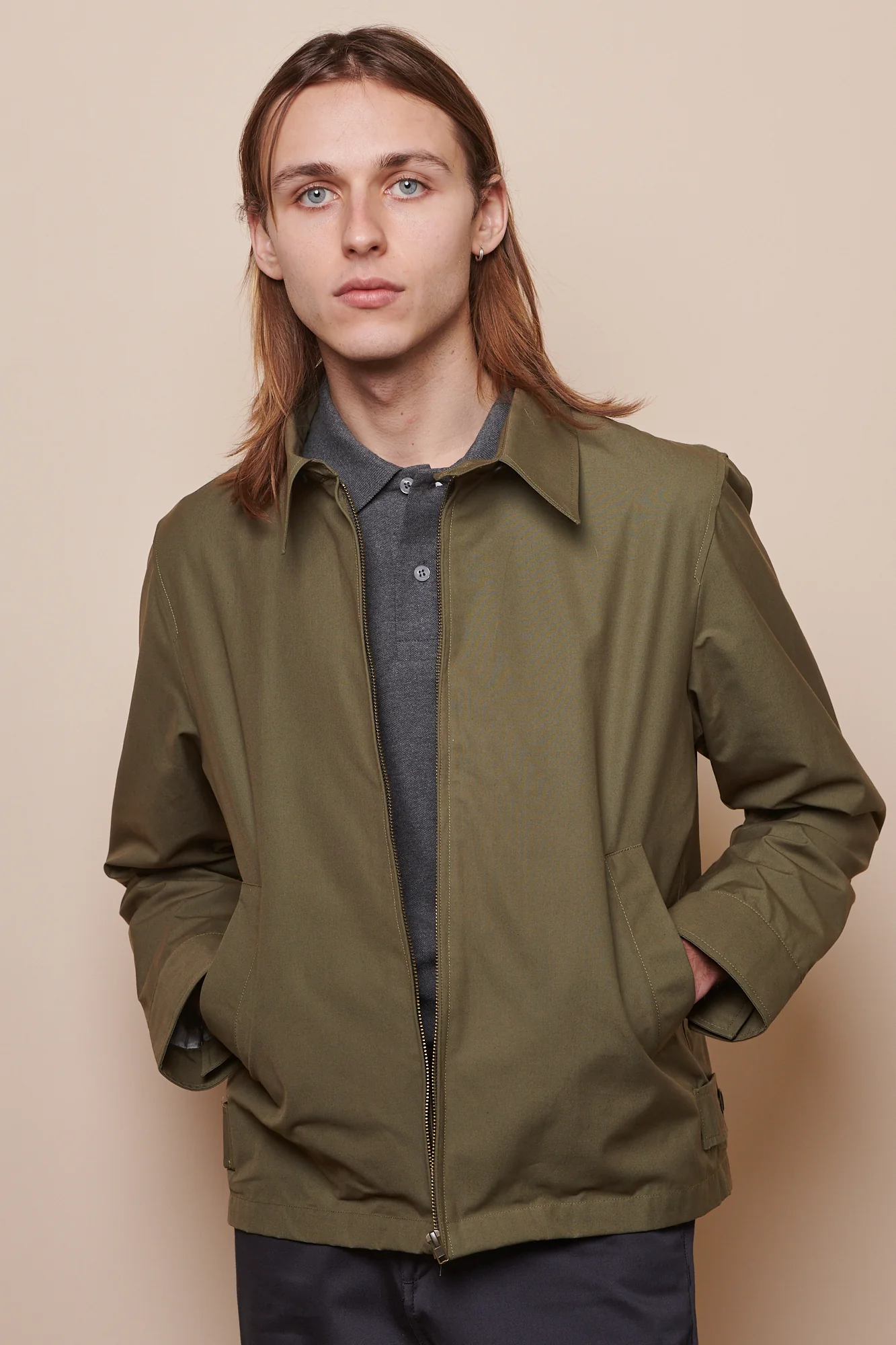 Men's Collared Harrington Jacket - Olive - Image 4