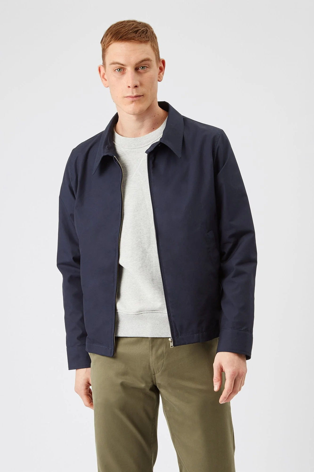 Men's Collared Harrington Jacket - Navy - Image 3