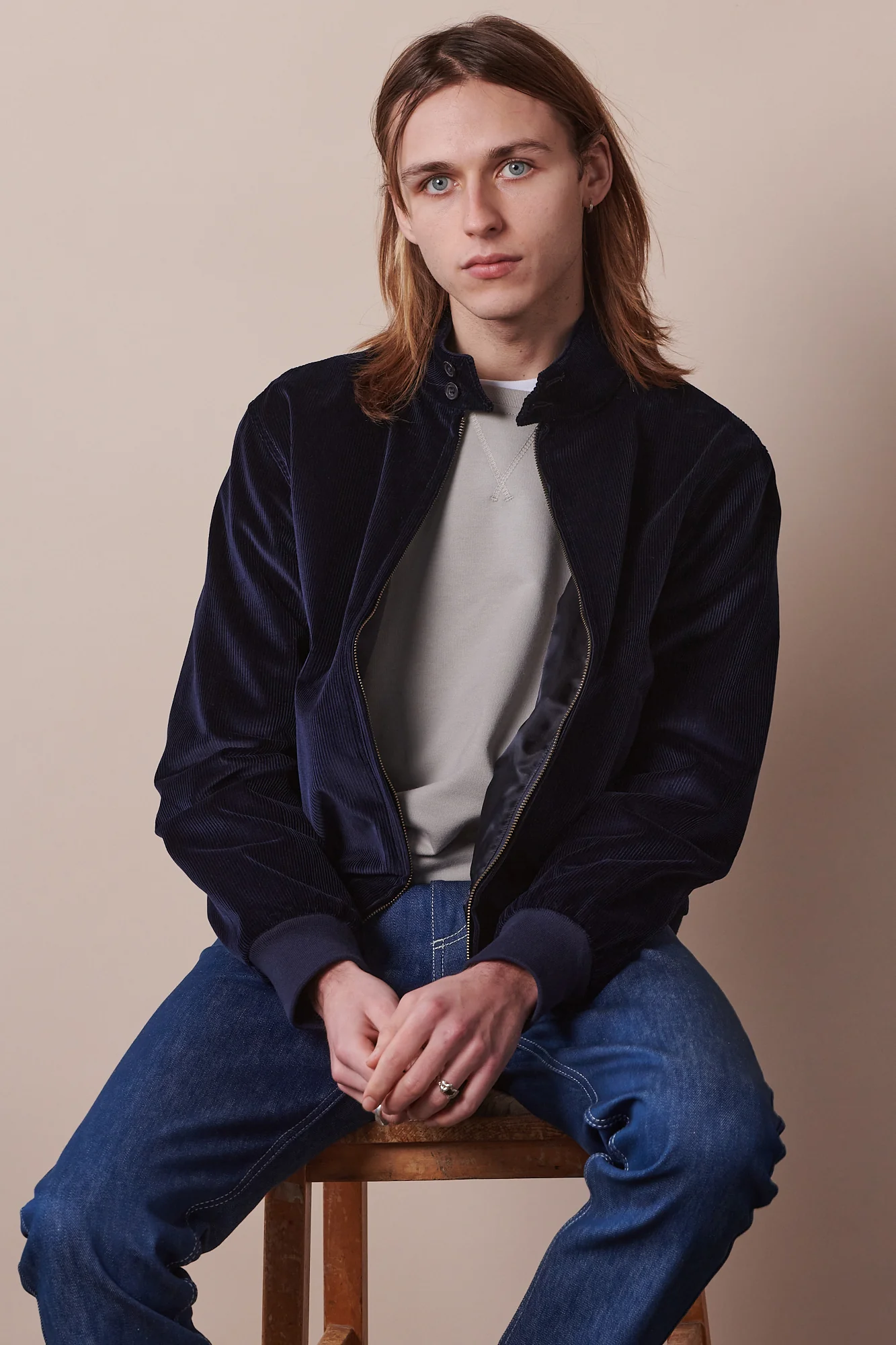 Men's Corduroy Harrington Jacket - Navy - Image 4