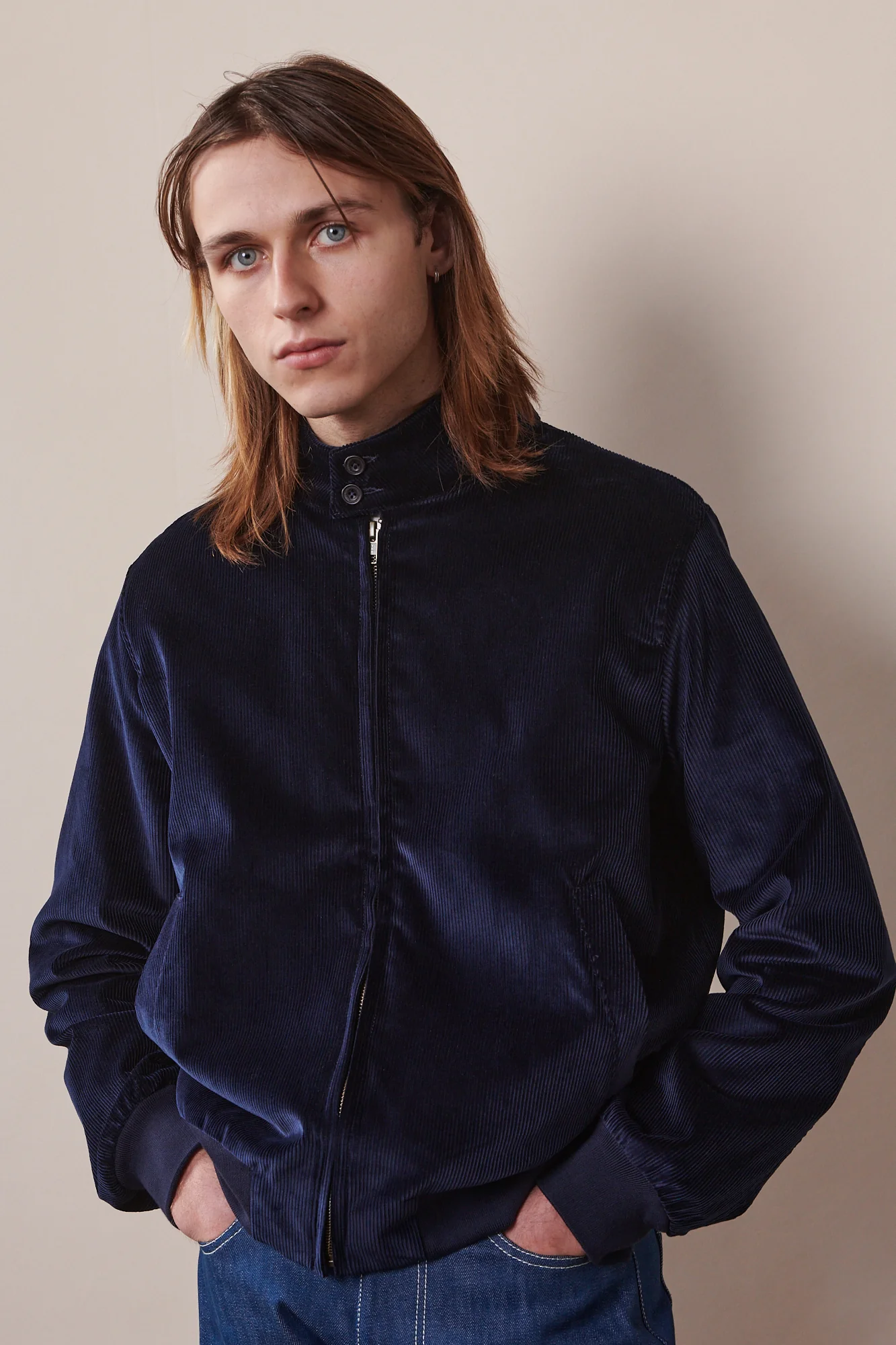 Men's Corduroy Harrington Jacket - Navy - Image 5