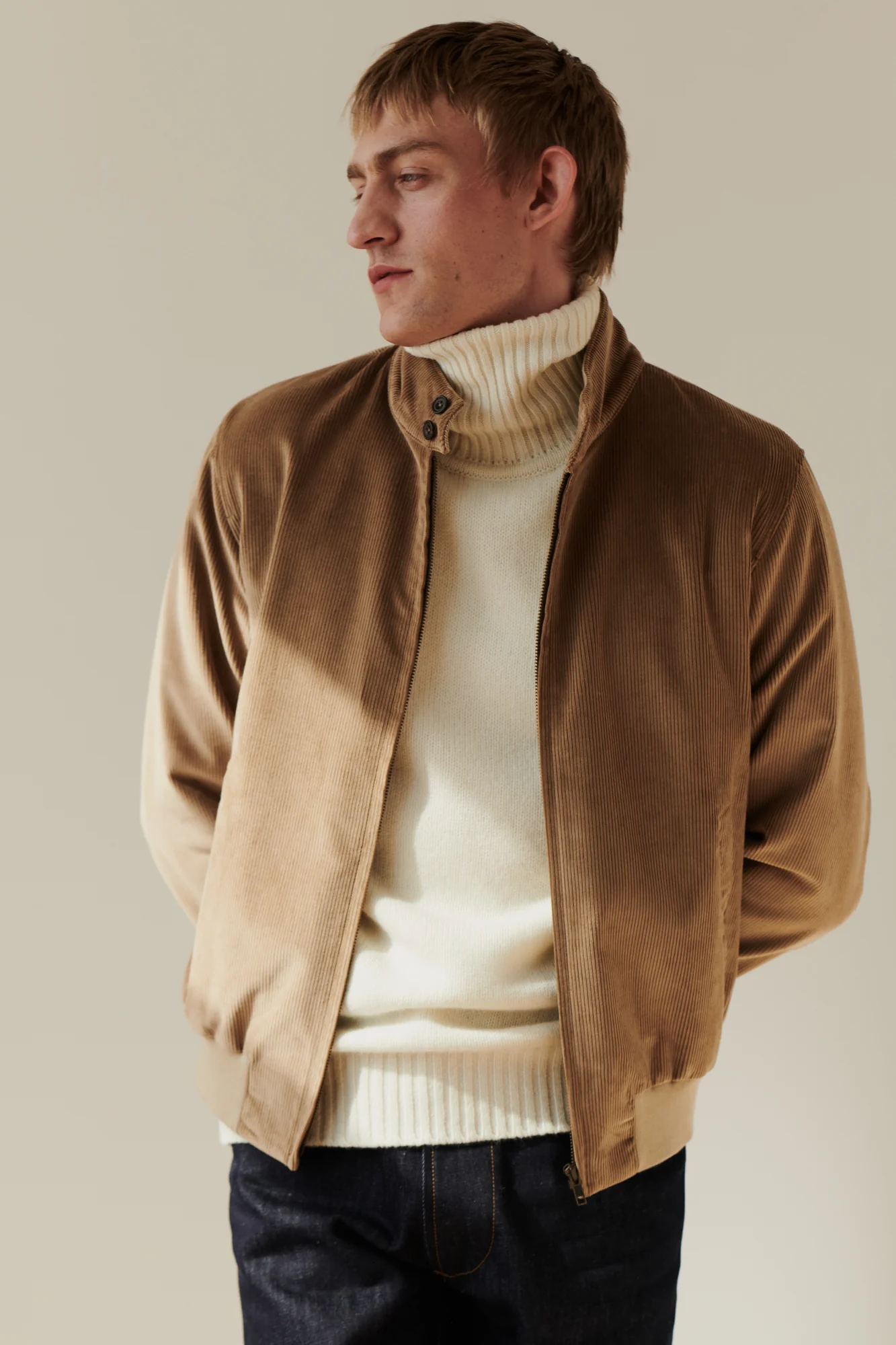 Men's Corduroy Harrington Jacket - Stone - Image 2