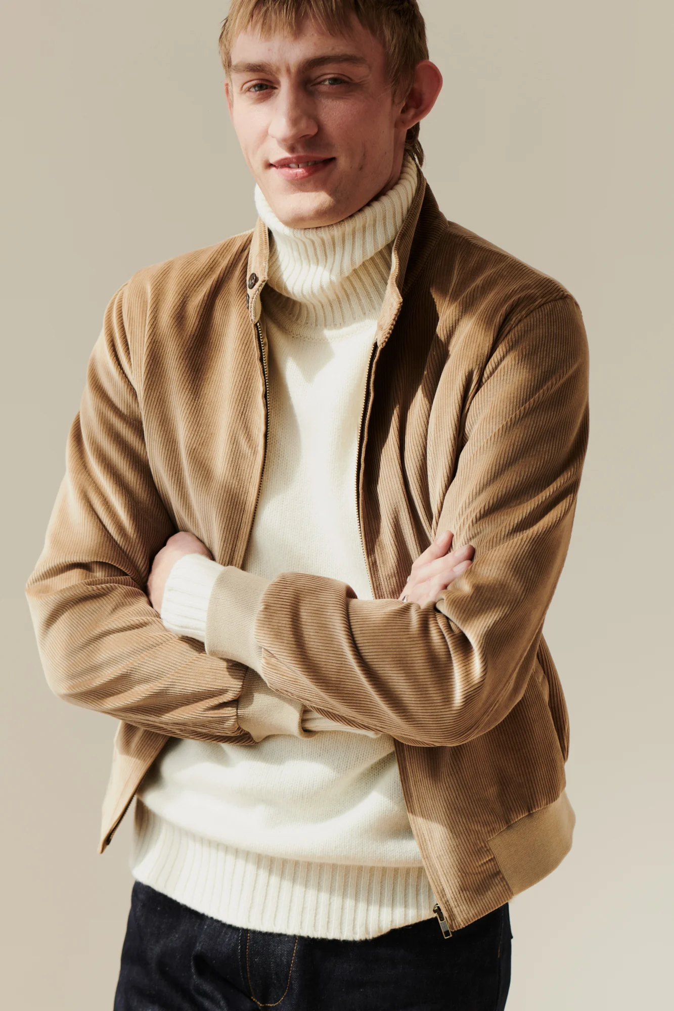 Men's Corduroy Harrington Jacket - Stone - Image 3