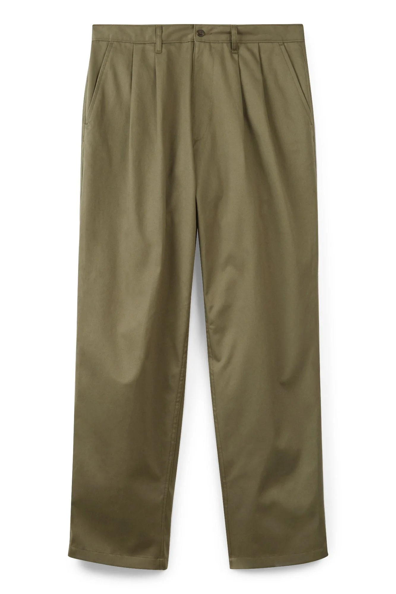 Men's Pleated Lightweight 100% Cotton Twill Chinos - Olive - Image 5