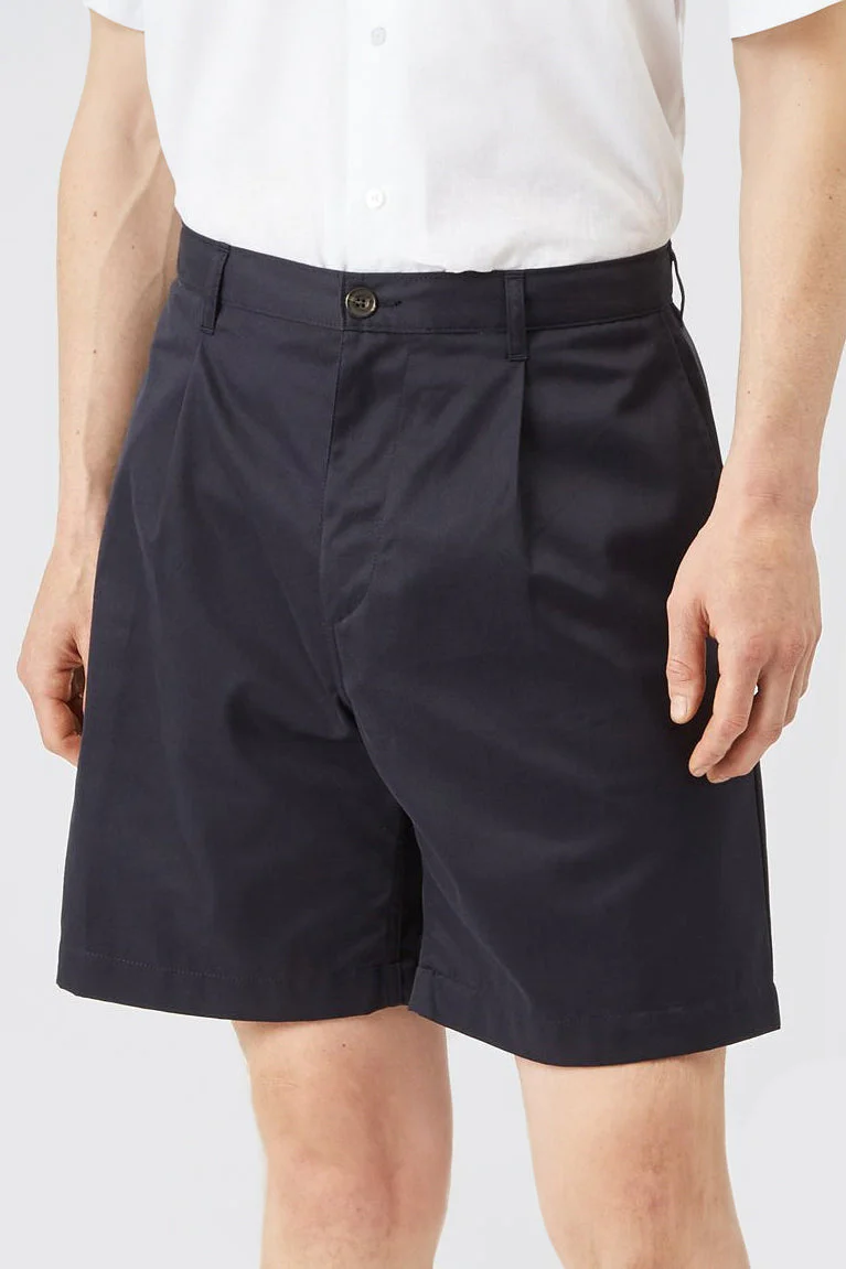 Men's Pleated Cotton Shorts - Navy