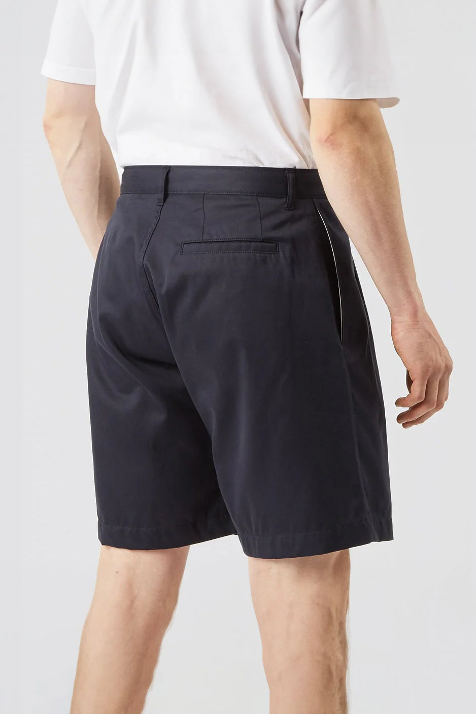 Men's Pleated Cotton Shorts - Navy - Image 3