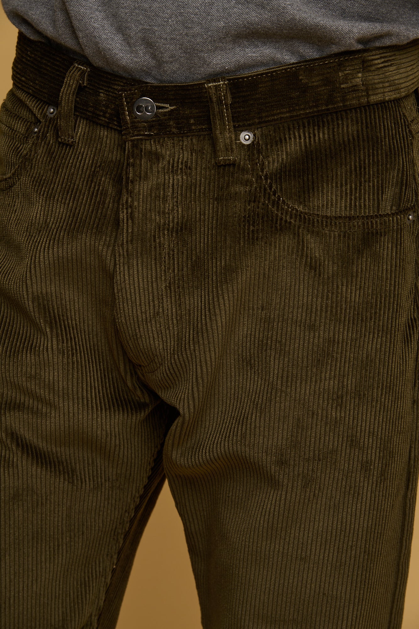 Barry Slim Corduroy Five Pocket Jean - Dark Olive - Image 3