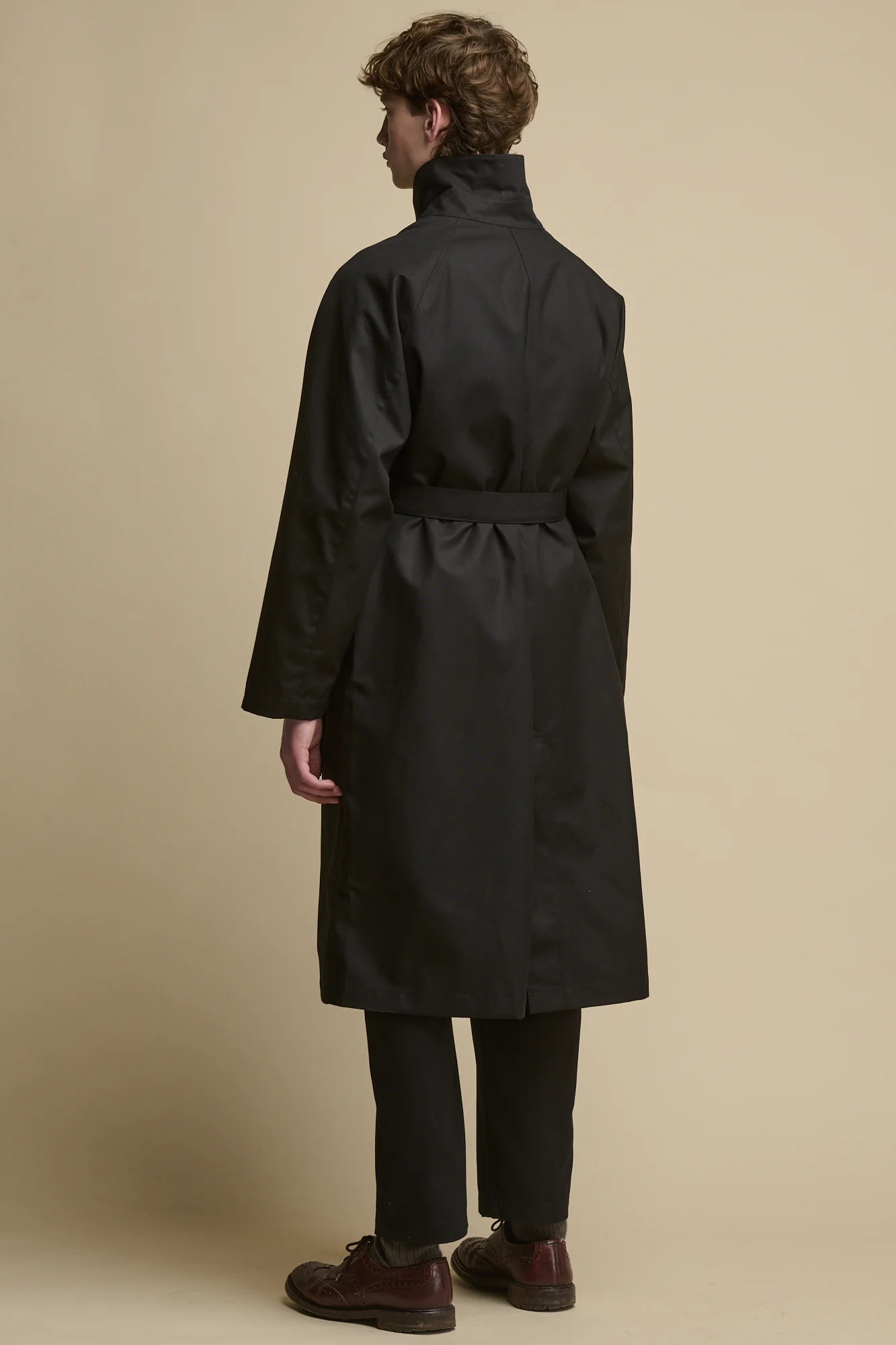 Men's Frank Belted Raglan Raincoat - Black - Image 5