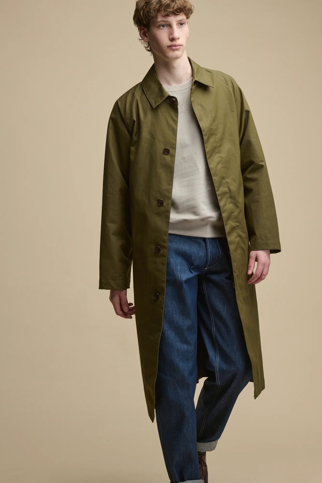 Men's Frank Belted Raglan Raincoat - Olive - Image 3