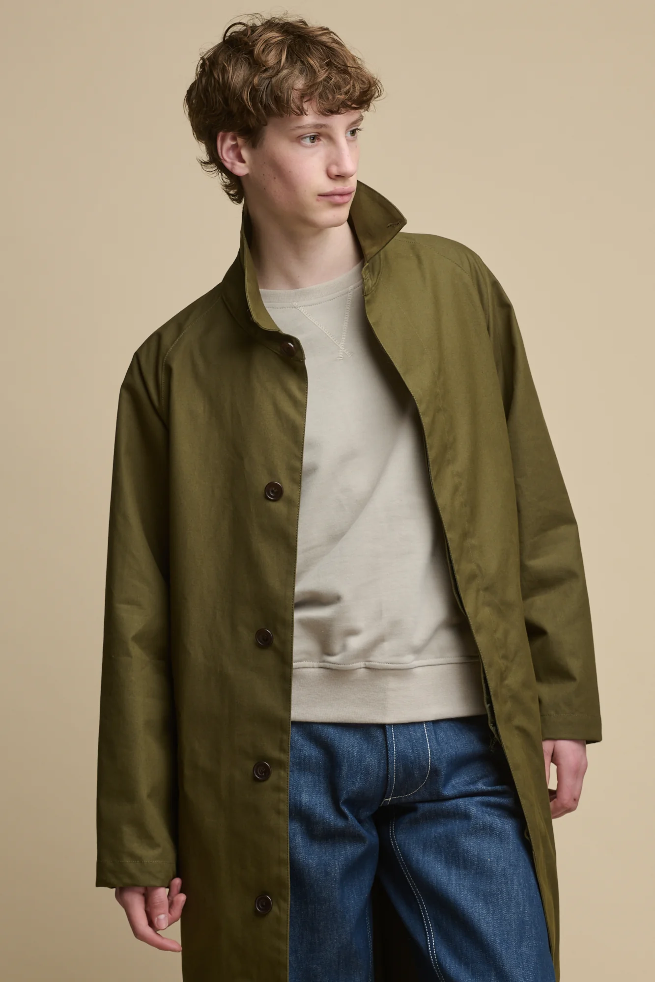 Men's Frank Belted Raglan Raincoat - Olive - Image 5