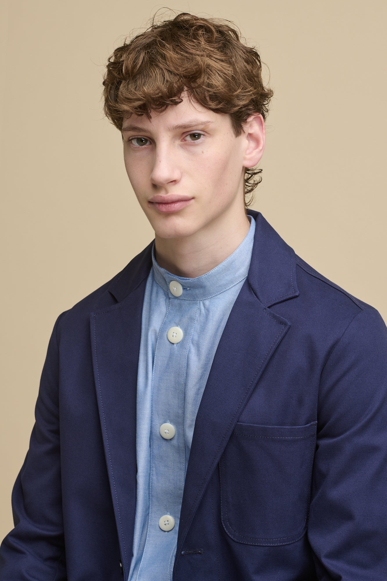 Men's George Lightweight Collarless Overshirt - Light Blue - Image 3