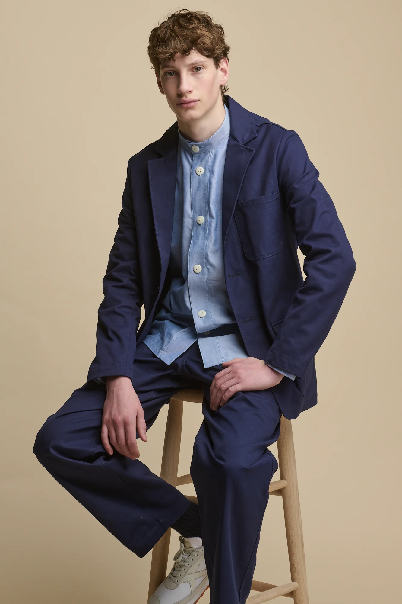 Men's George Lightweight Collarless Overshirt - Light Blue - Image 4