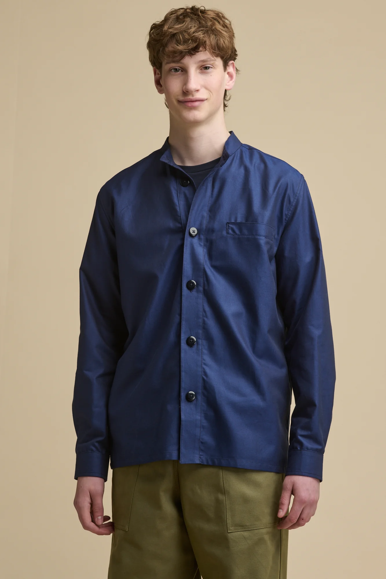 Men's George Lightweight Collarless Overshirt - Navy - Image 4