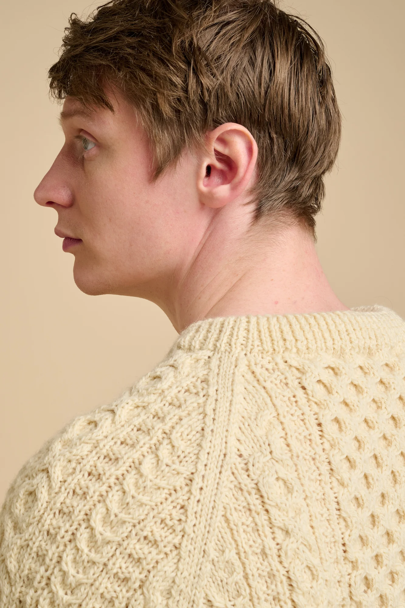 Mens Hand Knit Aran Sweater - Ecru - Image 6