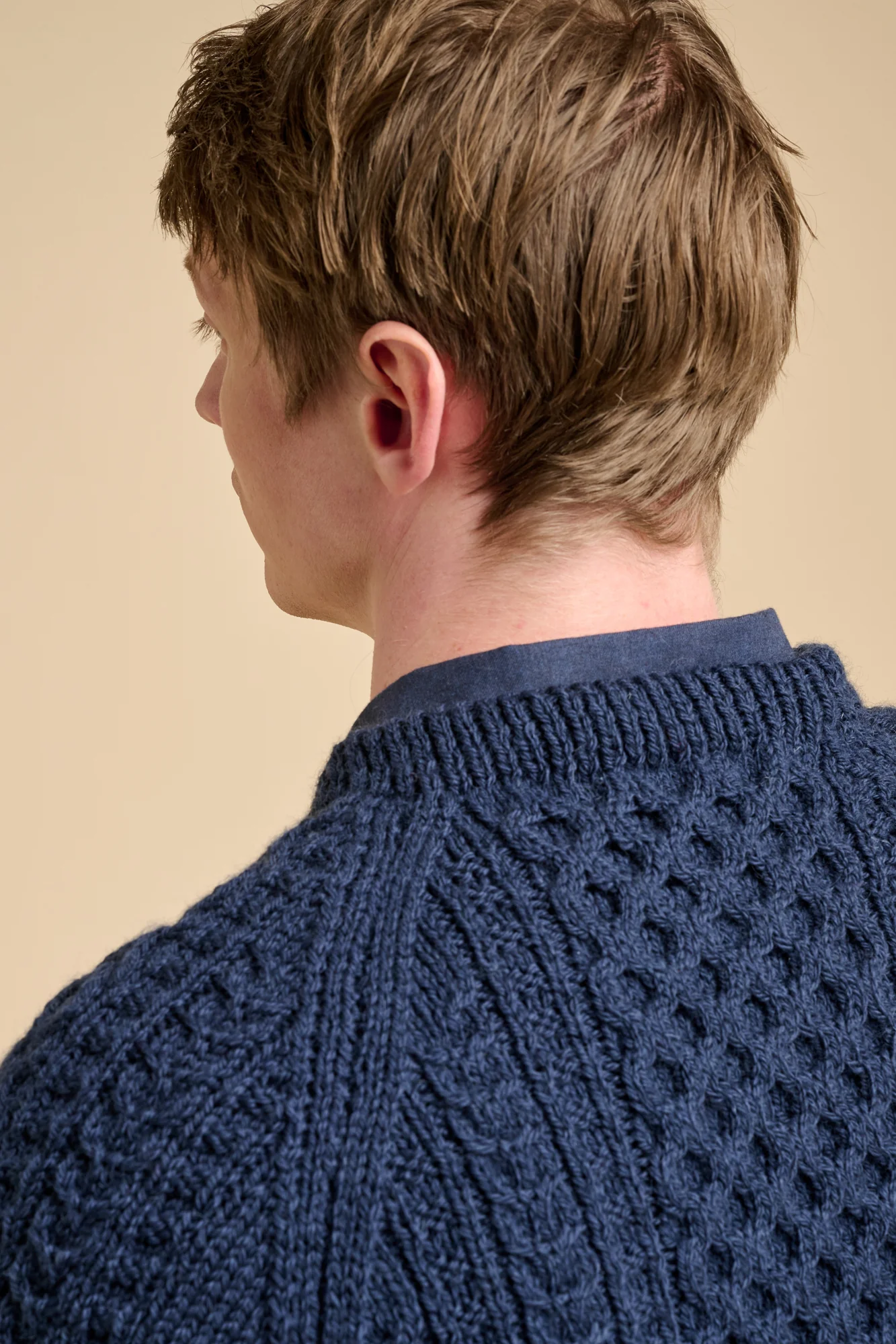 Mens Hand Knit Aran Sweater - Navy - Image 6
