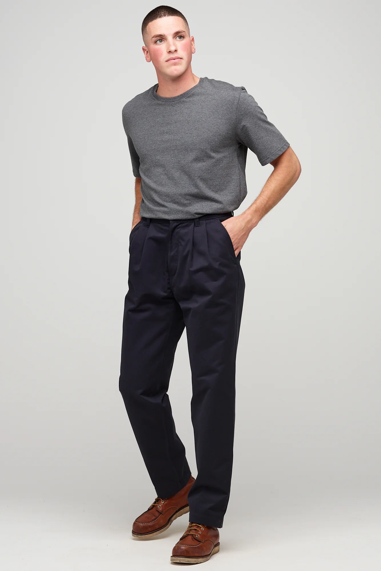 Men's Pleated Heavyweight 100% Cotton Twill Chinos - Dark Navy - Image 5