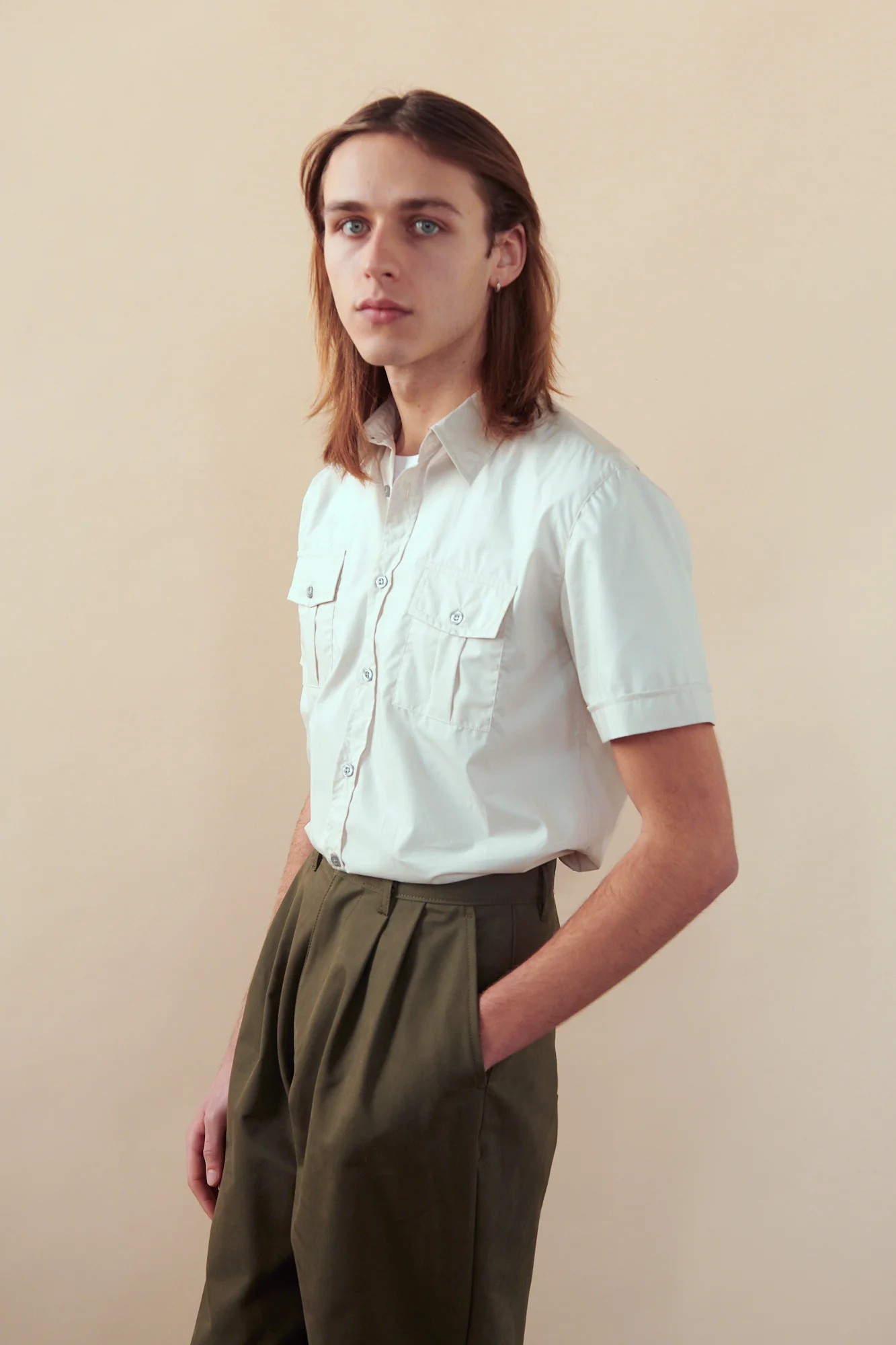 Men's Pleated Heavyweight 100% Cotton Twill Chinos - Olive - Image 4
