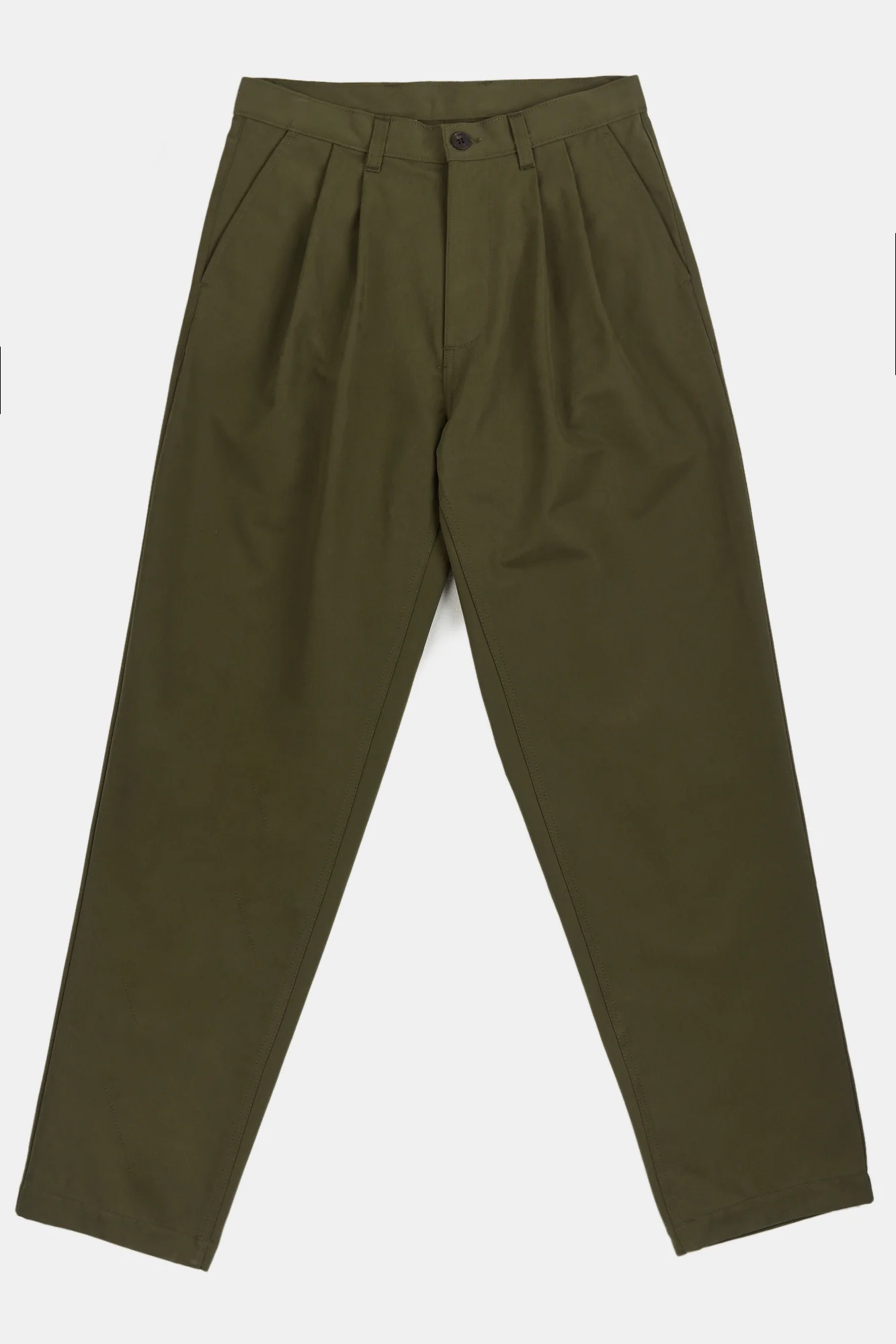 Men's Pleated Heavyweight 100% Cotton Twill Chinos - Olive - Image 5