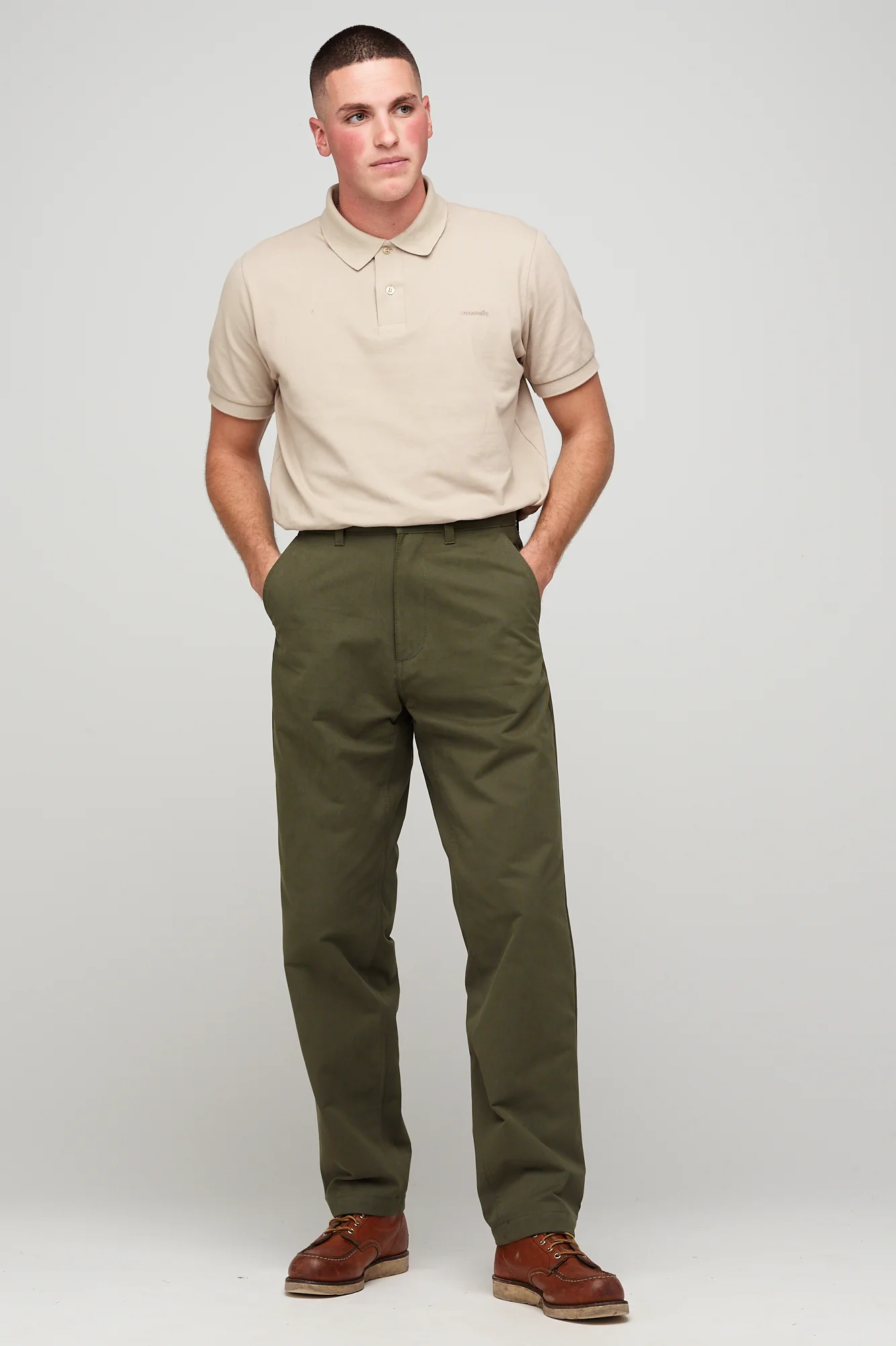Men's Relaxed Heavyweight 100% Cotton Twill Chinos - Olive - Image 2