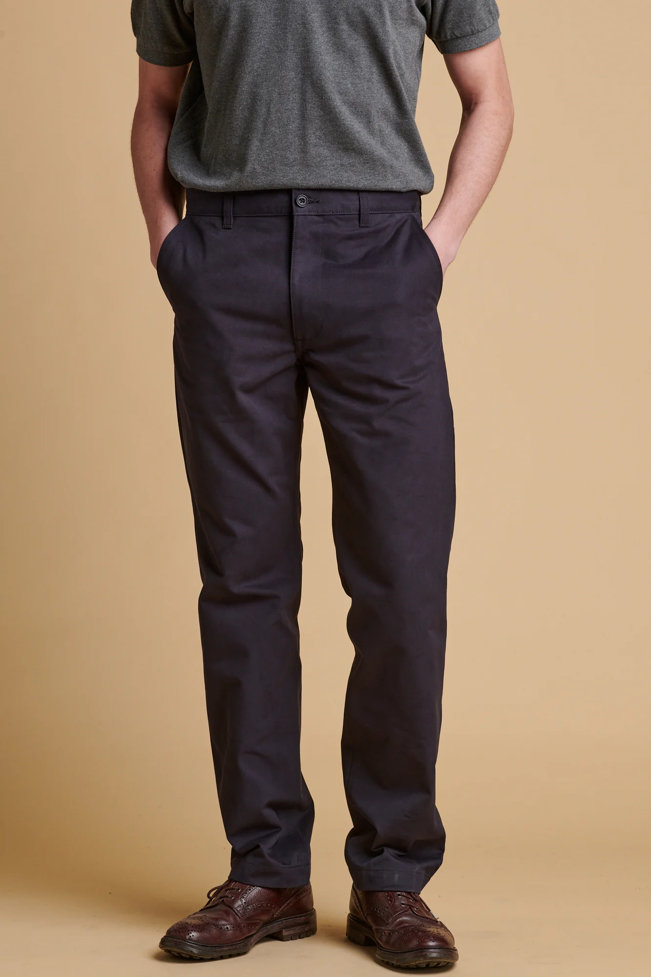 Men's Slim Heavyweight 100% Cotton Twill Chinos- Dark Navy