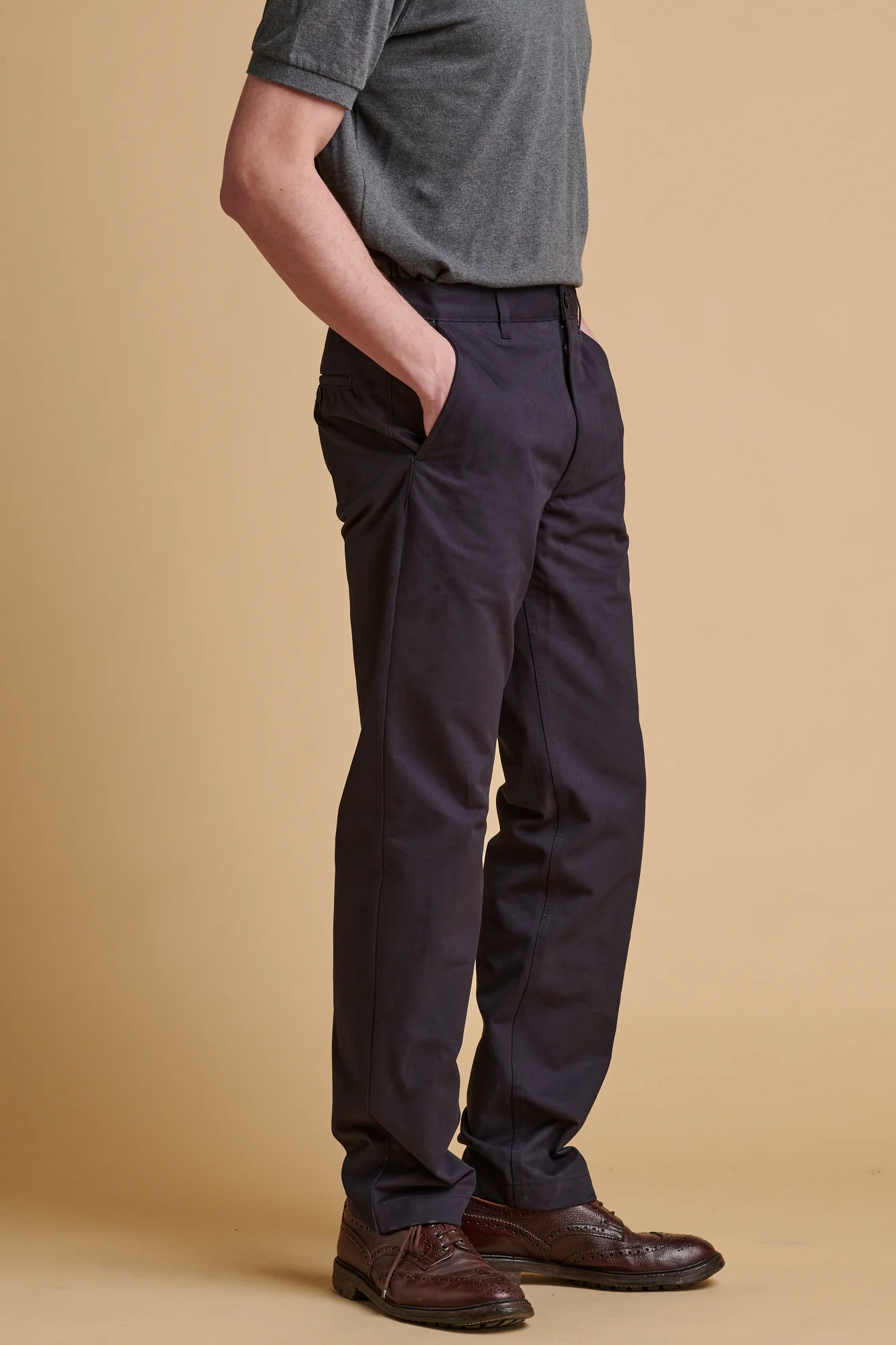 Men's Slim Heavyweight 100% Cotton Twill Chinos- Dark Navy - Image 4