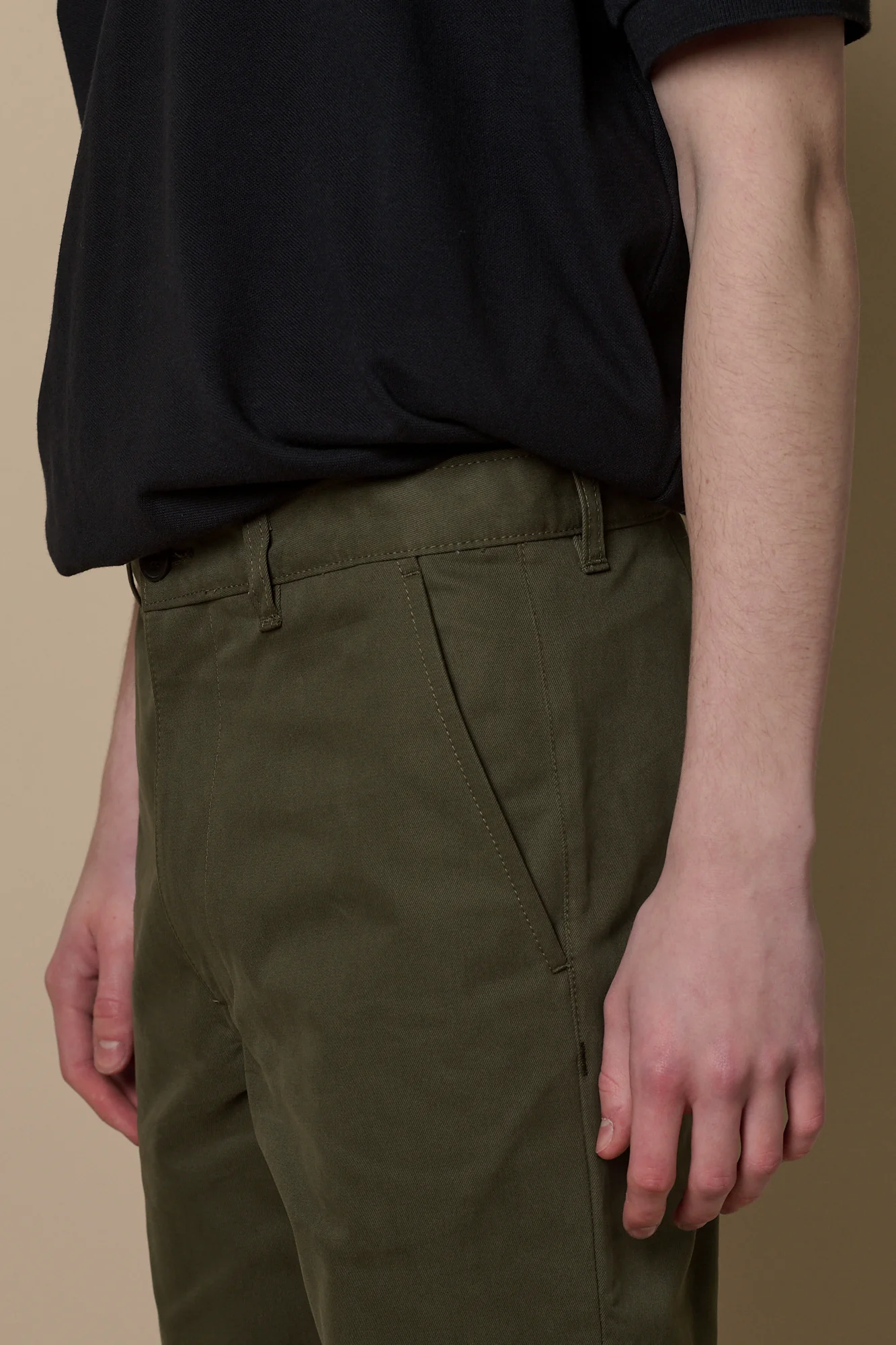 Men's Slim Heavyweight 100% Cotton Twill Chinos - Olive - Image 3