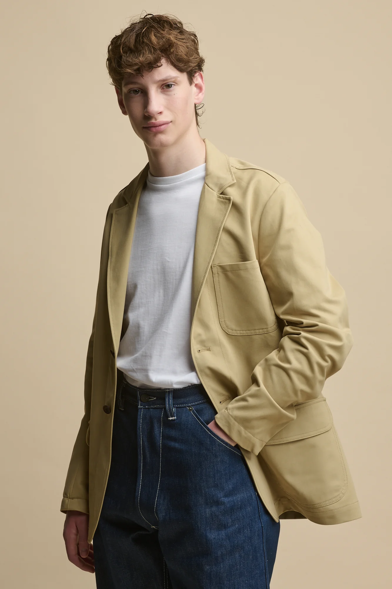 Men's James Single Breasted Blazer - Stone - Image 2