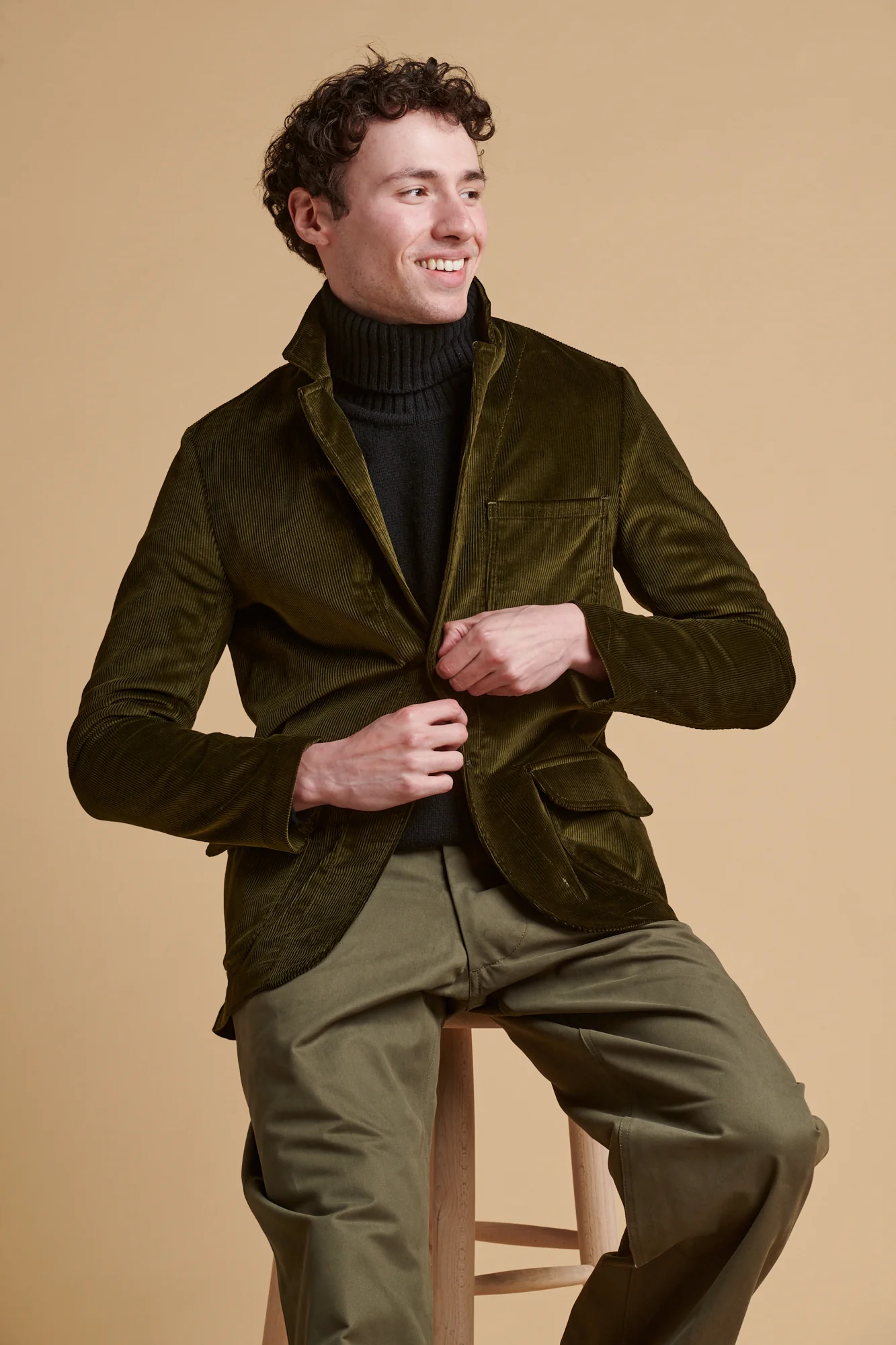 Men's James Single Breasted Corduroy Blazer - Olive