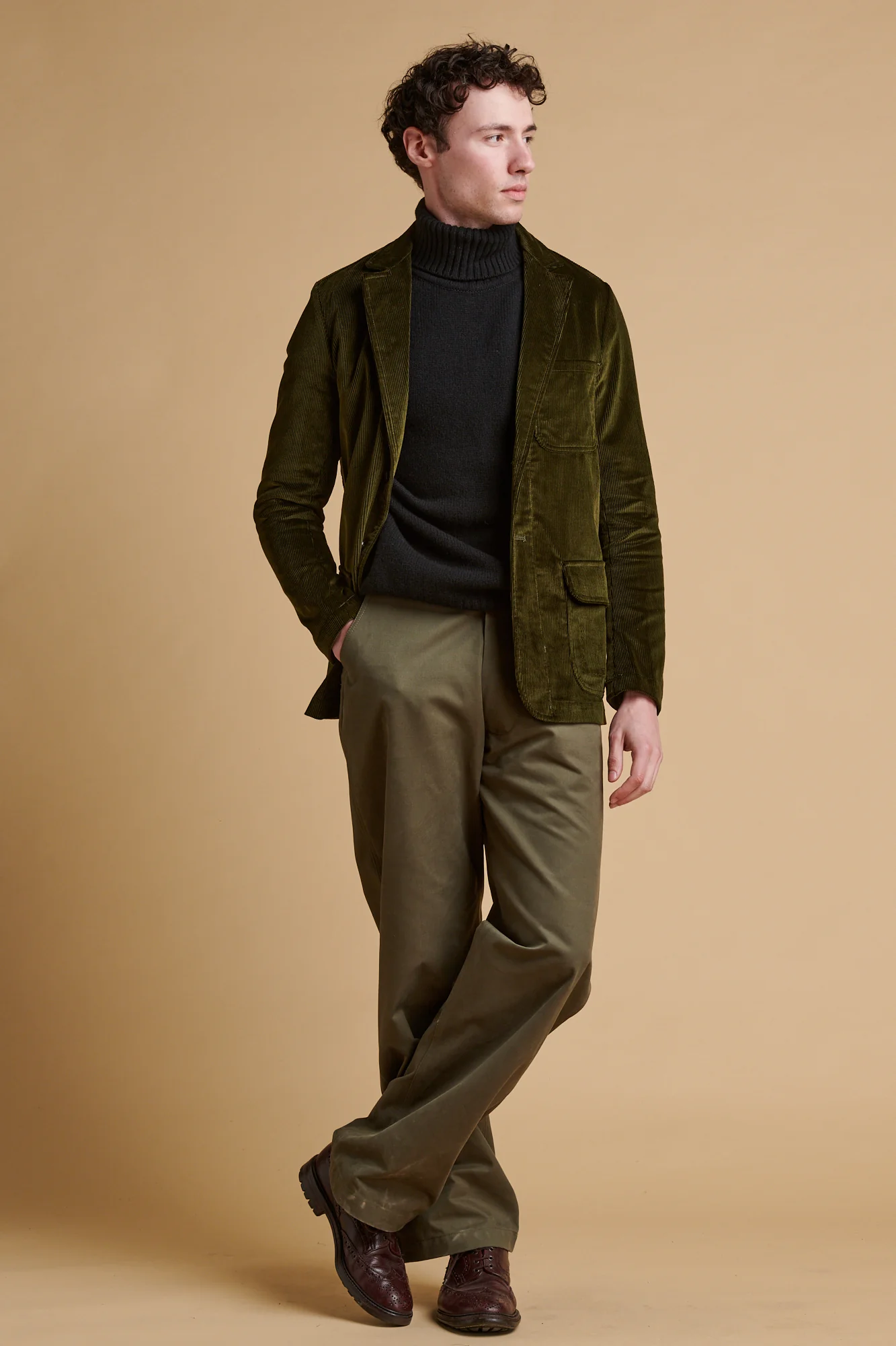 Men's James Single Breasted Corduroy Blazer - Olive - Image 3